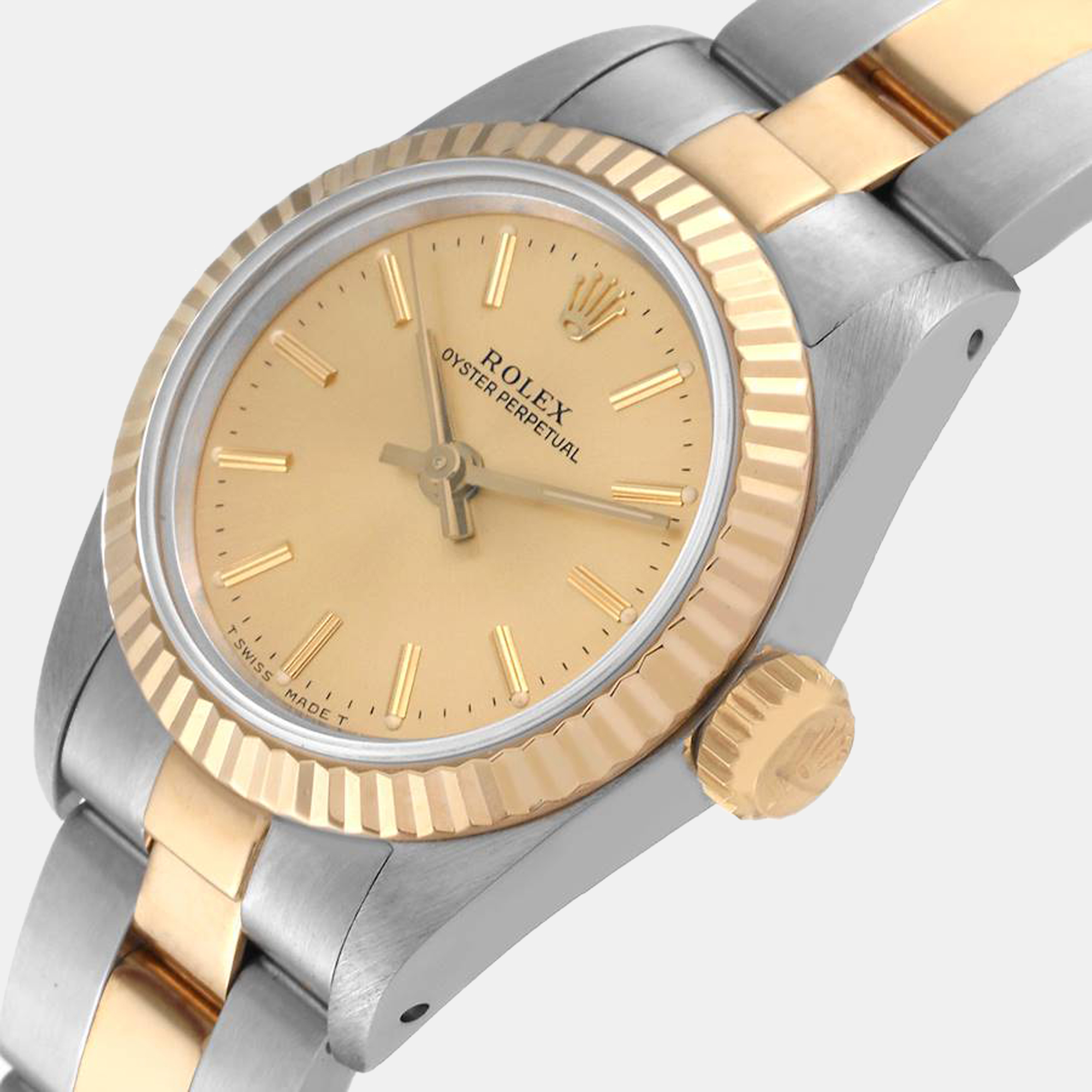 

Rolex Champagne 18K Yellow Gold And Stainless Steel Oyster Perpetual 67193 Women's Wristwatch 24 mm