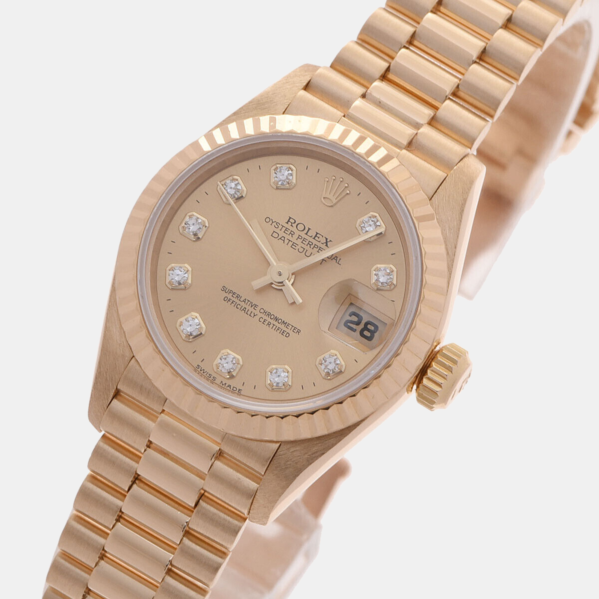 

Rolex Champagne Diamonds 18K Yellow Gold President Datejust 69178 Women's Wristwatch 26 mm