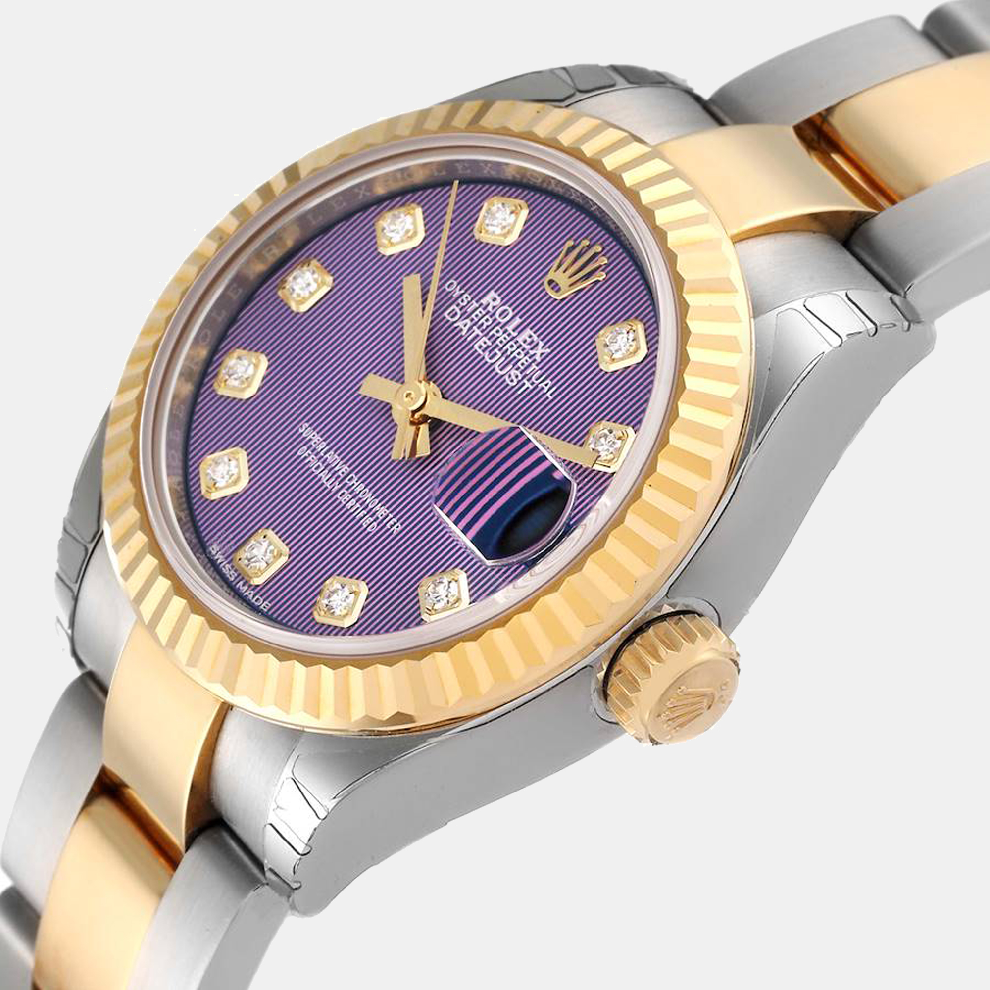 

Rolex Lilac Diamonds 18K Yellow Gold And Stainless Steel Datejust 279173 Women's Wristwatch 28 mm, Blue