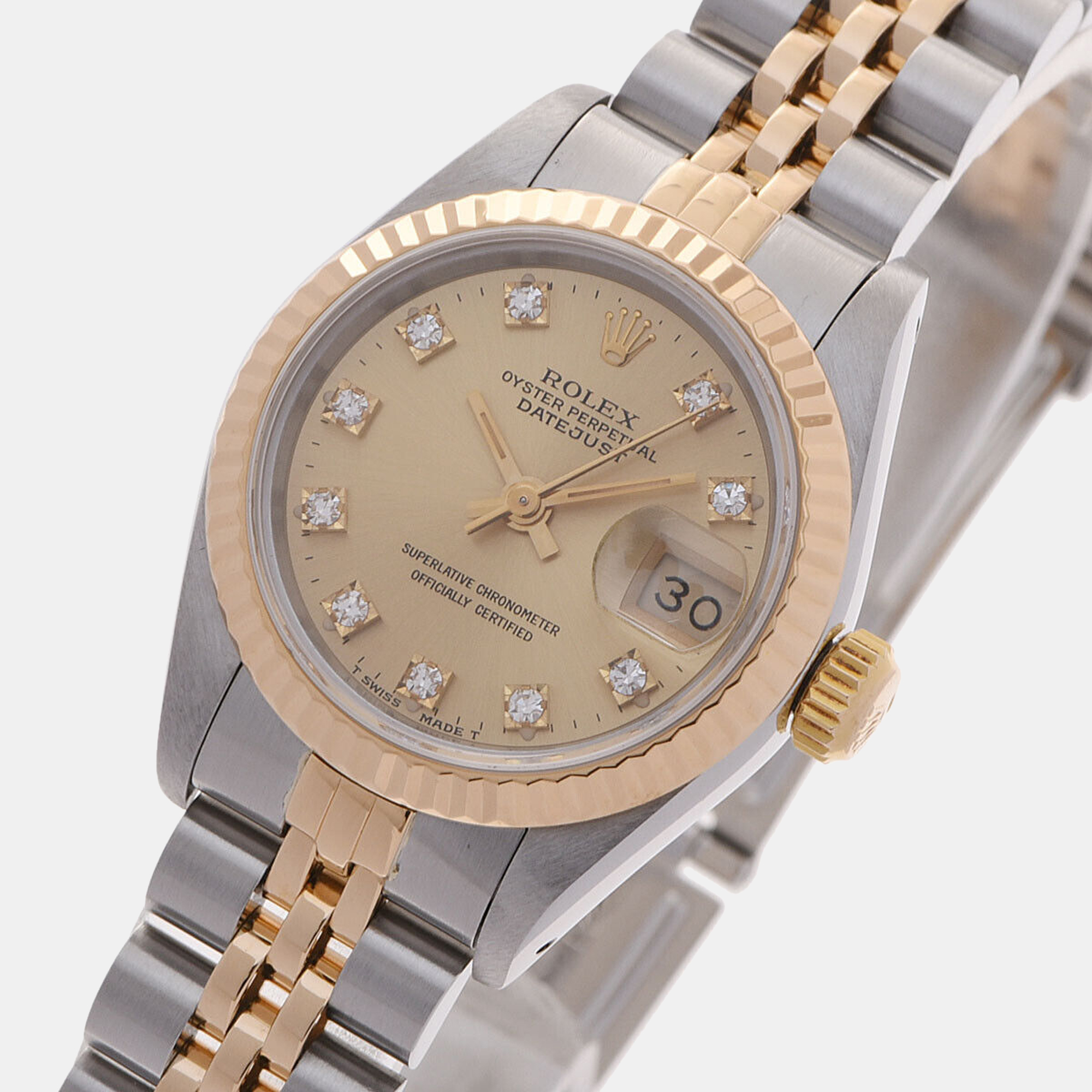 

Rolex Champagne Diamonds 18K Yellow Gold And Stainless Steel Datejust 69173 Women's Wristwatch 26 mm