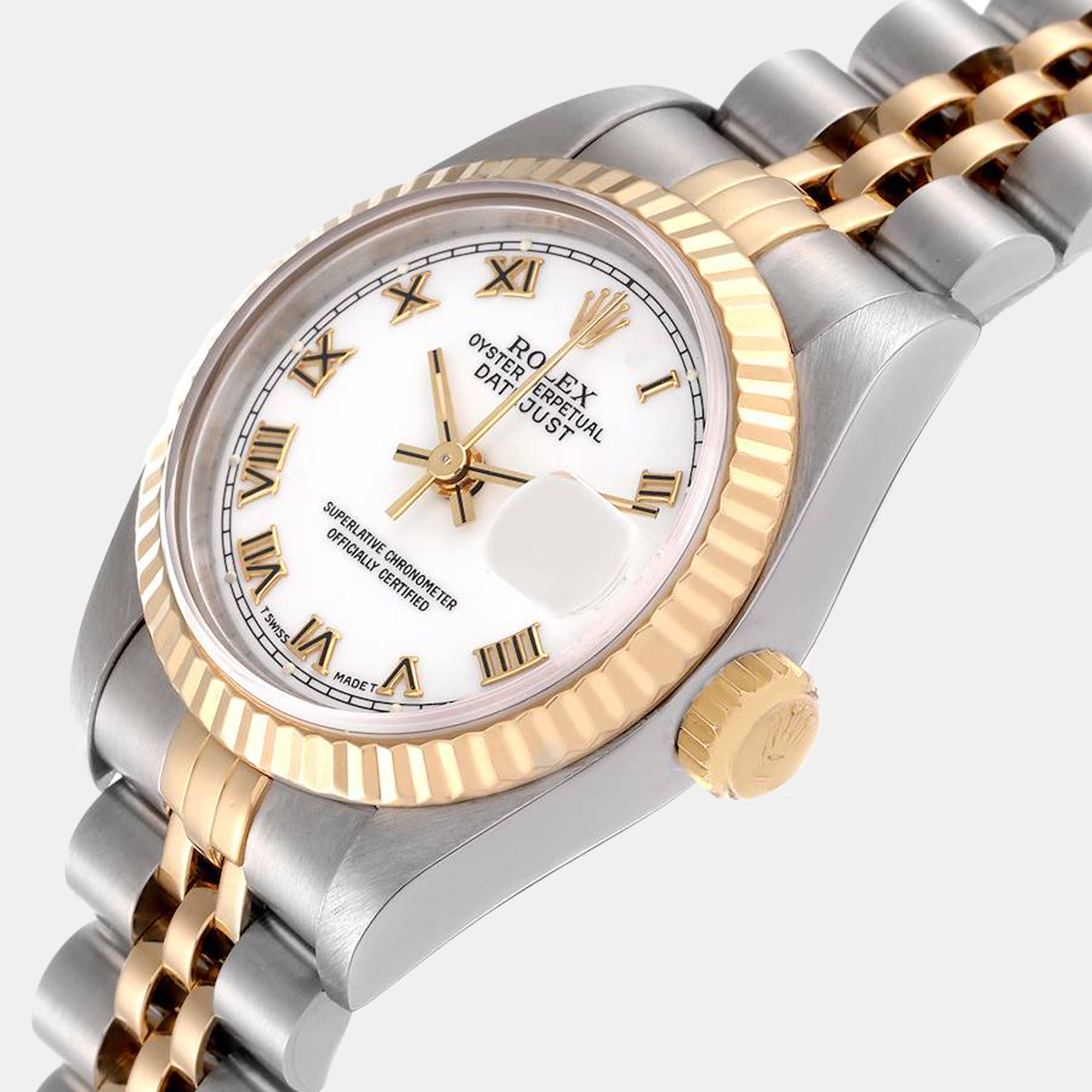 

Rolex White 18K Yellow Gold And Stainless Steel Datejust 69173 Women's Wristwatch 26 mm