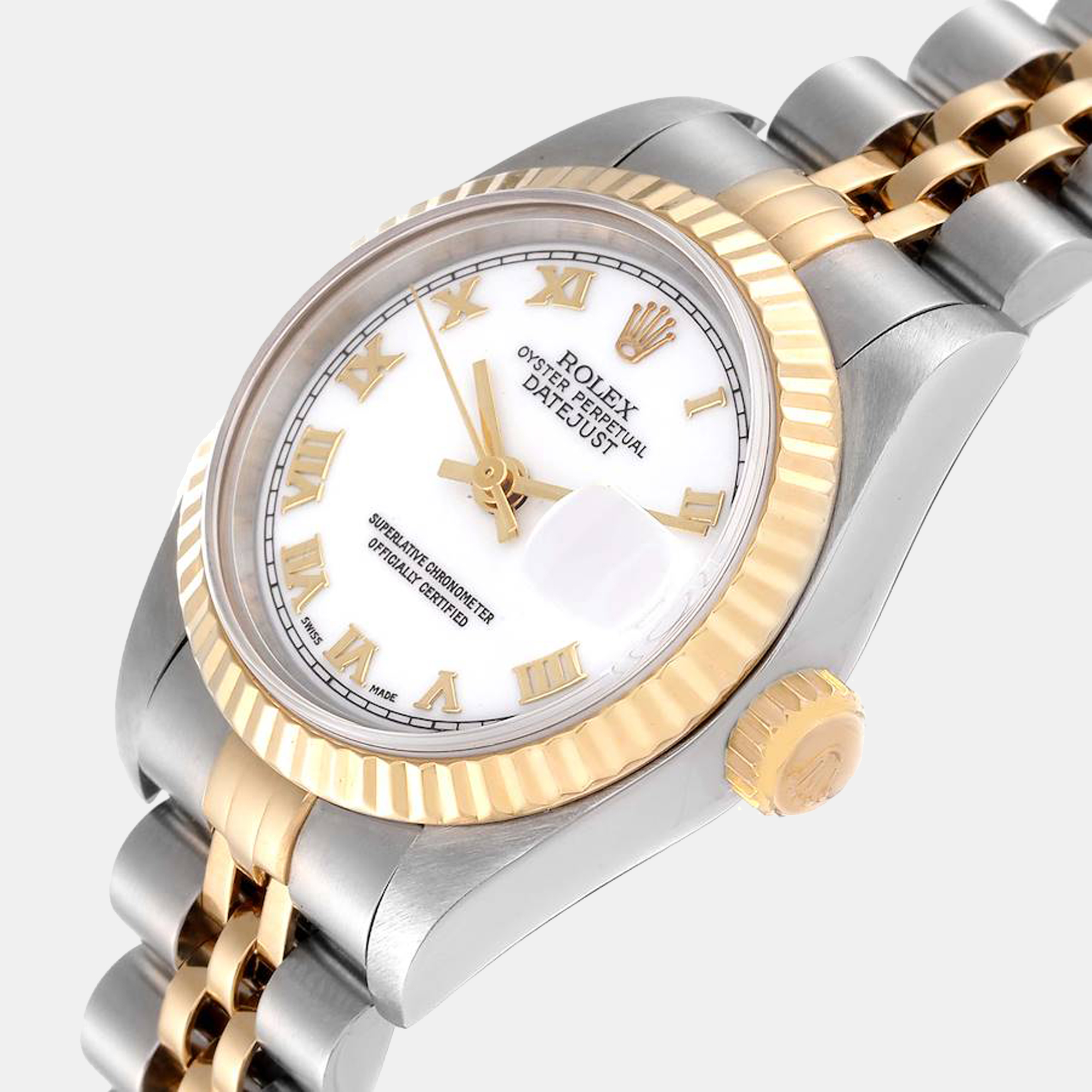 

Rolex White 18K Yellow Gold And Stainless Steel Datejust 69173 Women's Wristwatch 26 mm
