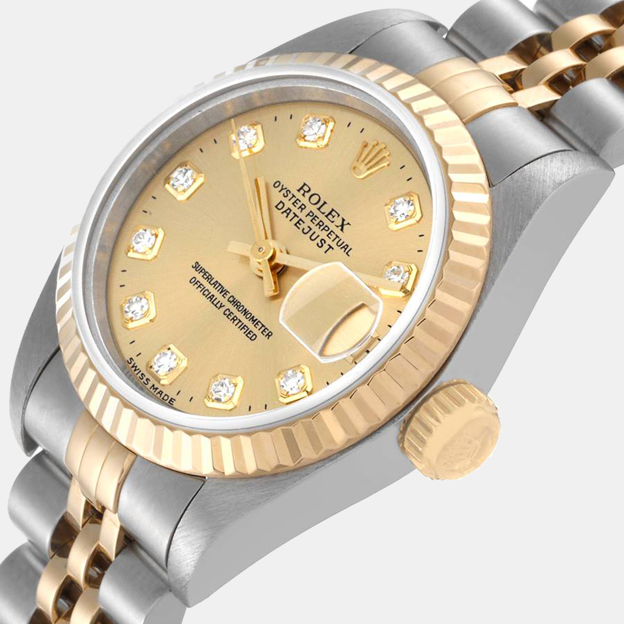 

Rolex Champagne Diamonds 18K Yellow Gold And Stainless Steel Datejust 69173 Women's Wristwatch 26 mm