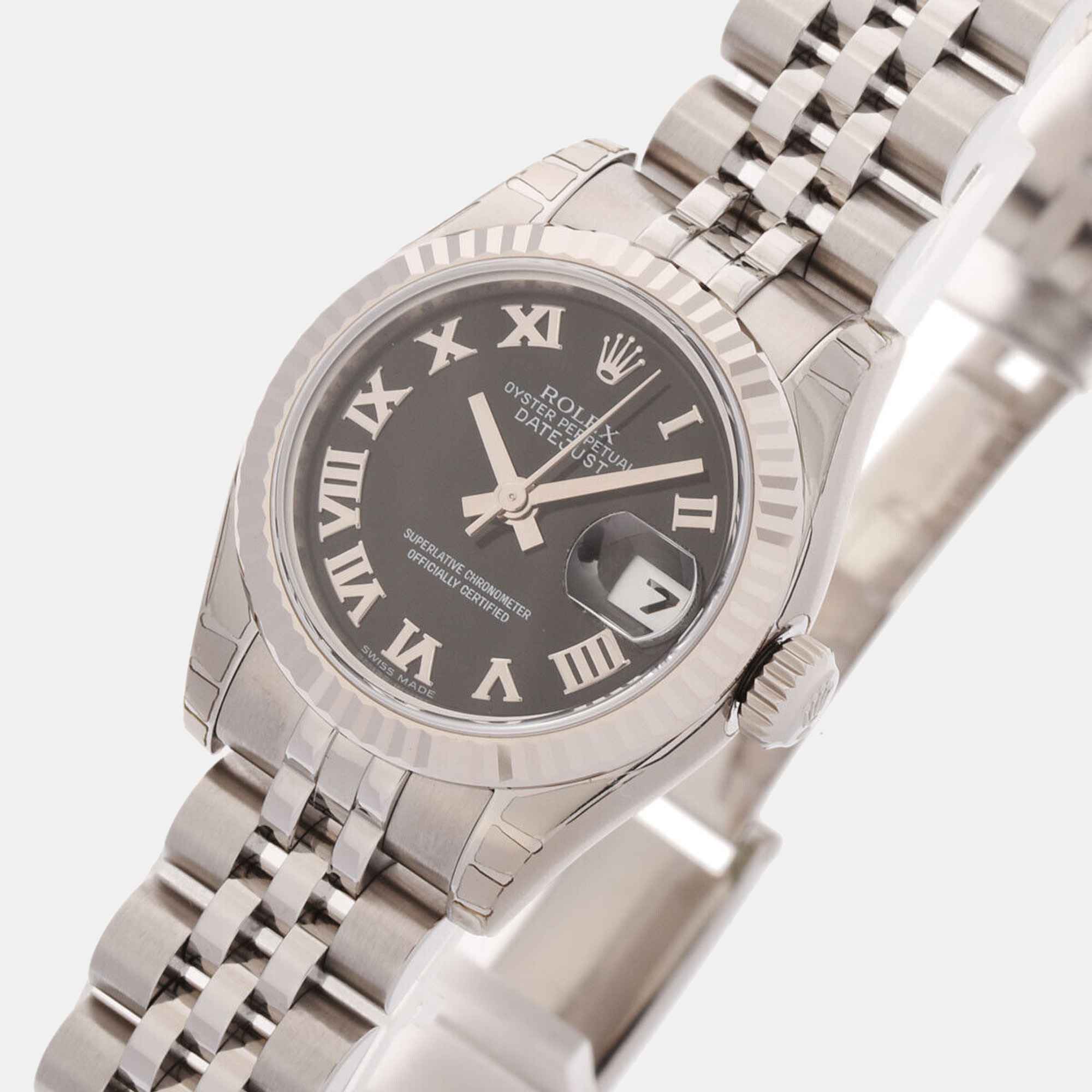 

Rolex Black 18K White Gold And Stainless Steel Datejust 179174 Women's Wristwatch 26 mm