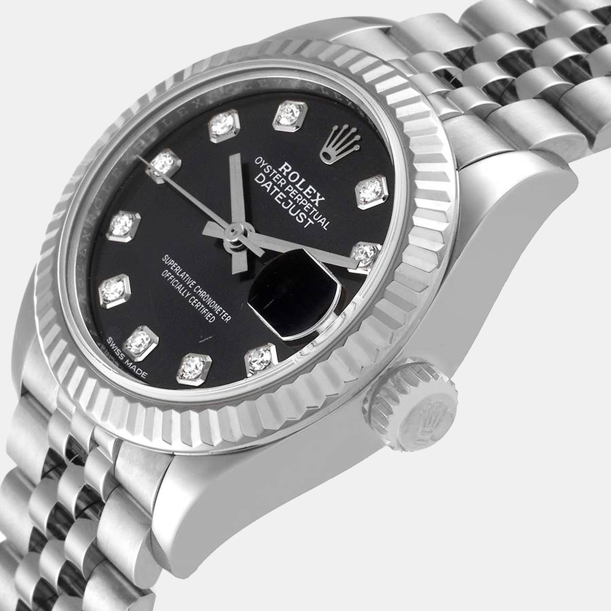 

Rolex Black Diamonds 18K White Gold And Stainless Steel Datejust 279174 Women's Wristwatch 28 mm