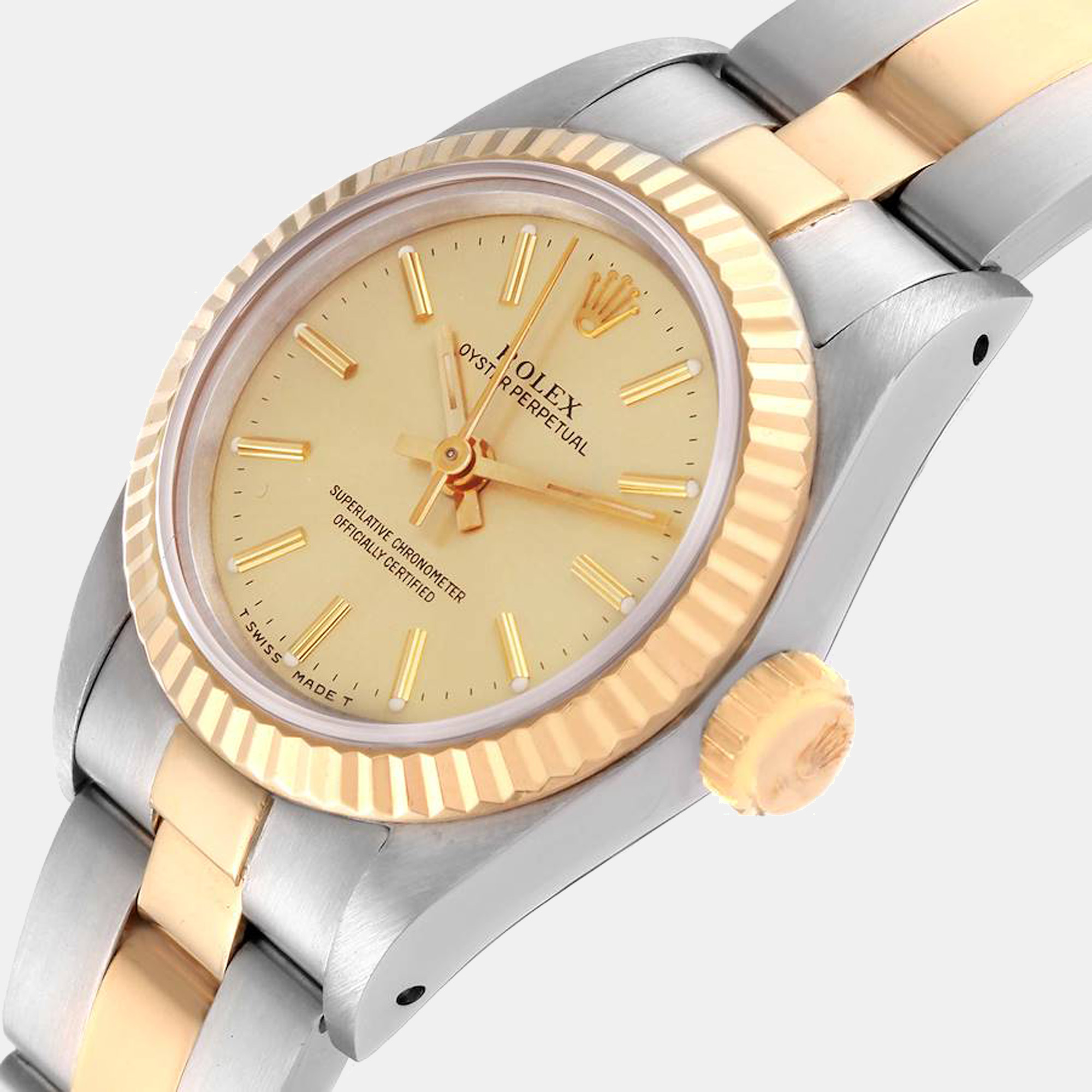 

Rolex Champagne 18K Yellow Gold And Stainless Steel Oyster Perpetual 67193 Women's Wristwatch 24 mm