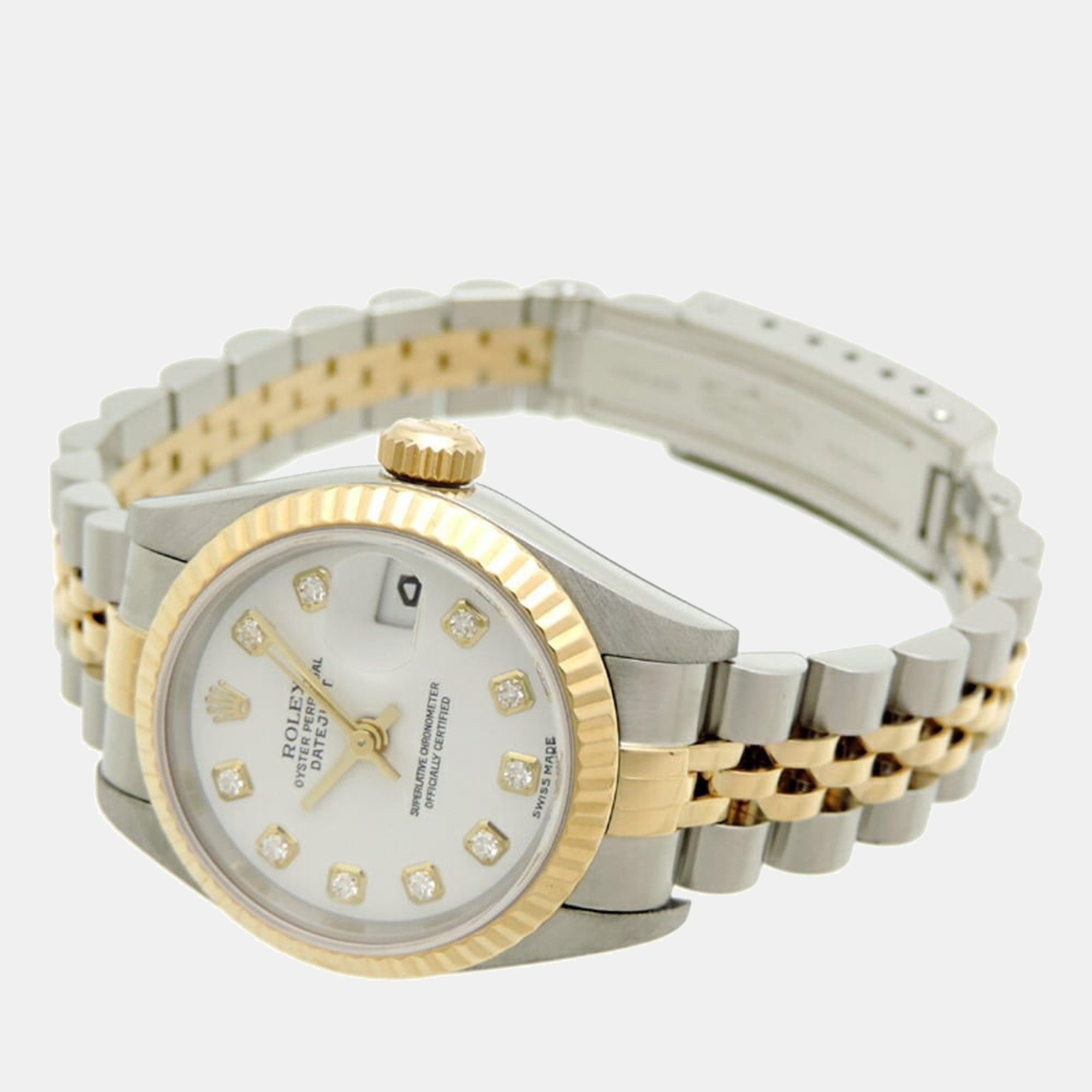 

Rolex White Diamonds 18K Yellow Gold And Stainless Steel Datejust 79173 Women's Wristwatch 26 mm