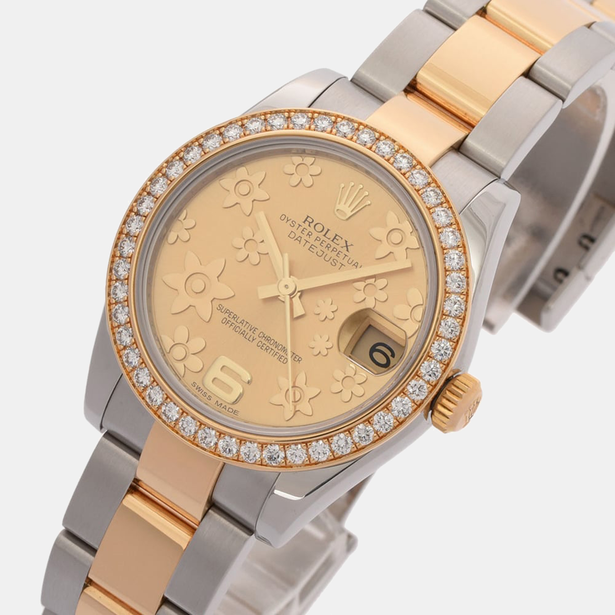 

Rolex Champagne Diamonds 18K Yellow Gold Datejust 69178 Women's Wristwatch 26 mm