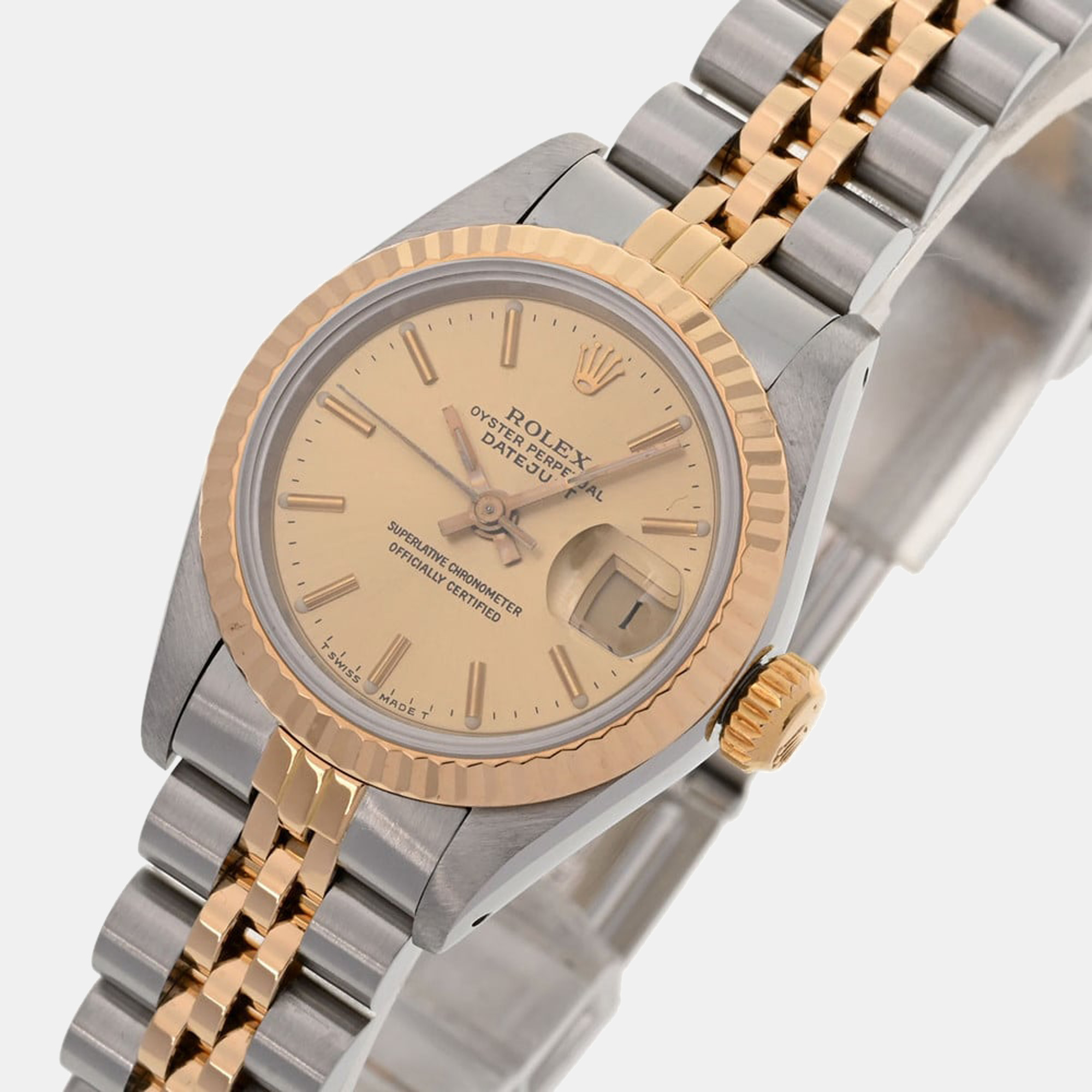 

Rolex Champagne 18K Yellow Gold And Stainless Steel Datejust 69173 Women's Wristwatch 26 mm