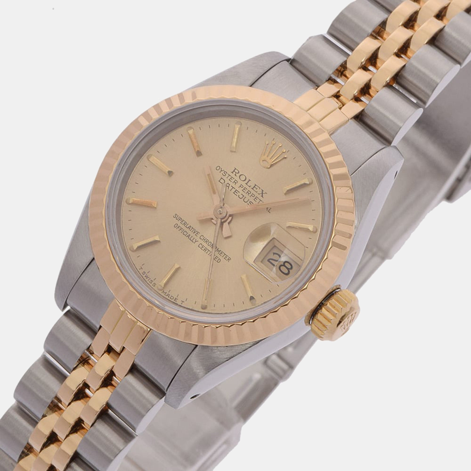 

Rolex Champagne 18K Yellow Gold And Stainless Steel Datejust 69173 Women's Wristwatch 26 mm