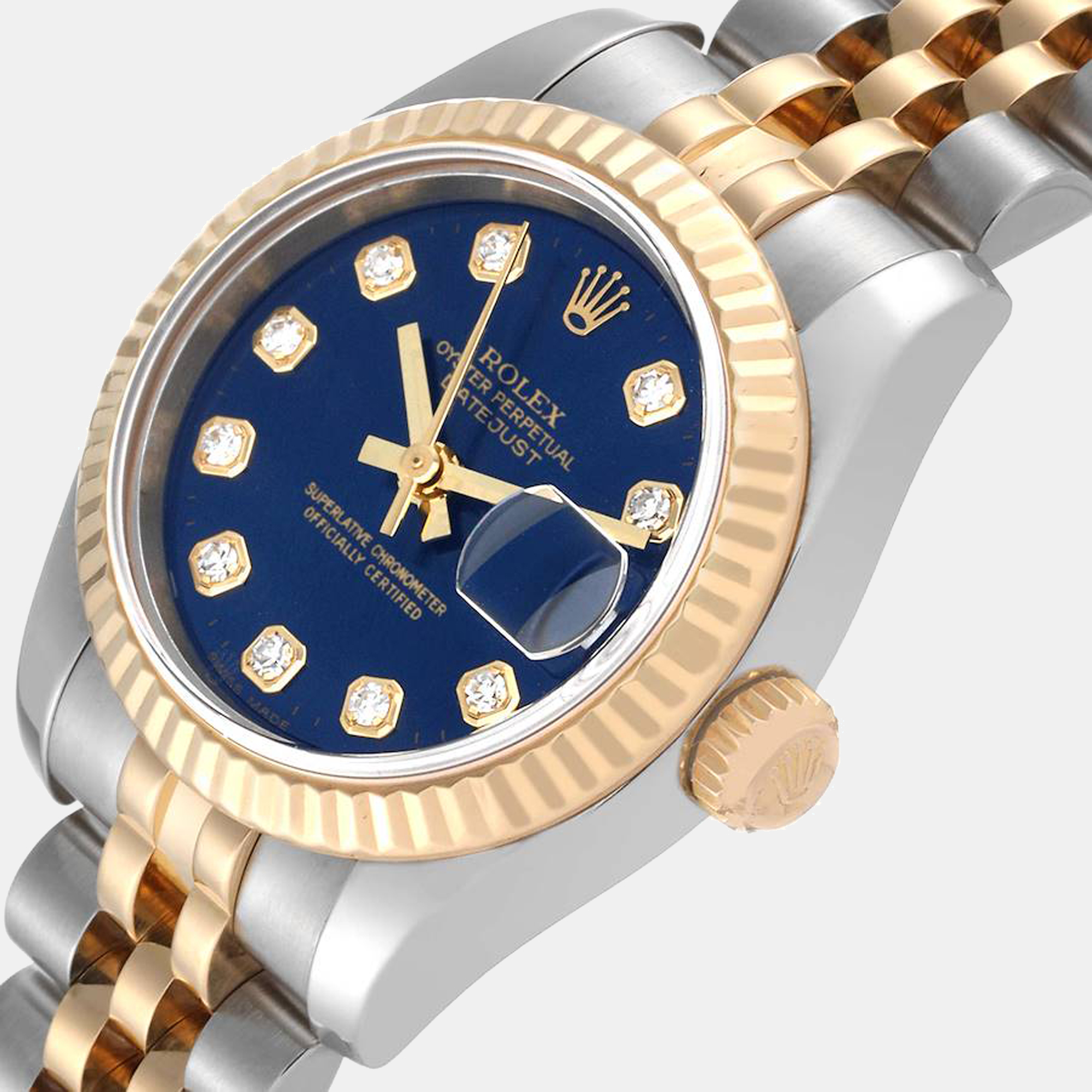 

Rolex Blue Diamonds 18K Yellow Gold And Stainless Steel Datejust 179173 Women's Wristwatch 26 mm