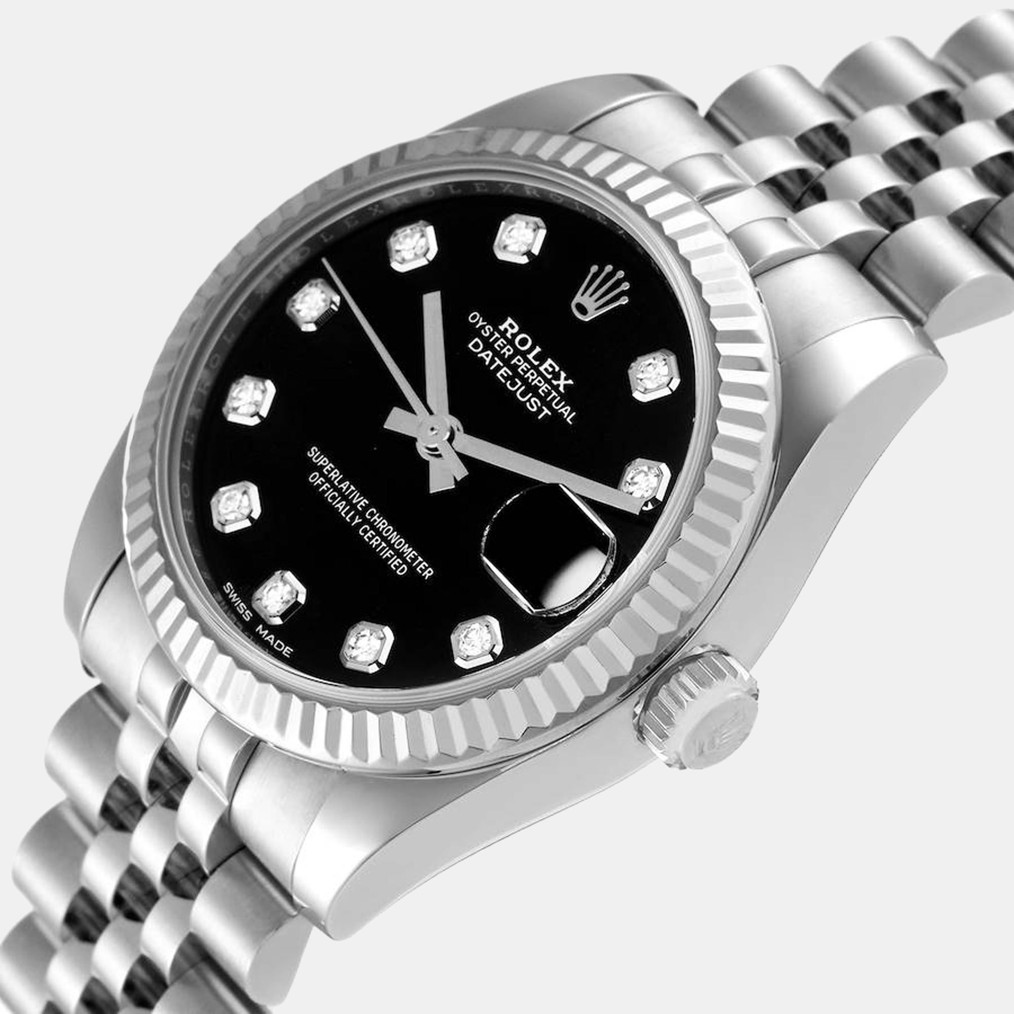 

Rolex Black Diamonds 18K White Gold And Stainless Steel Datejust 178274 Women's Wristwatch 31 mm