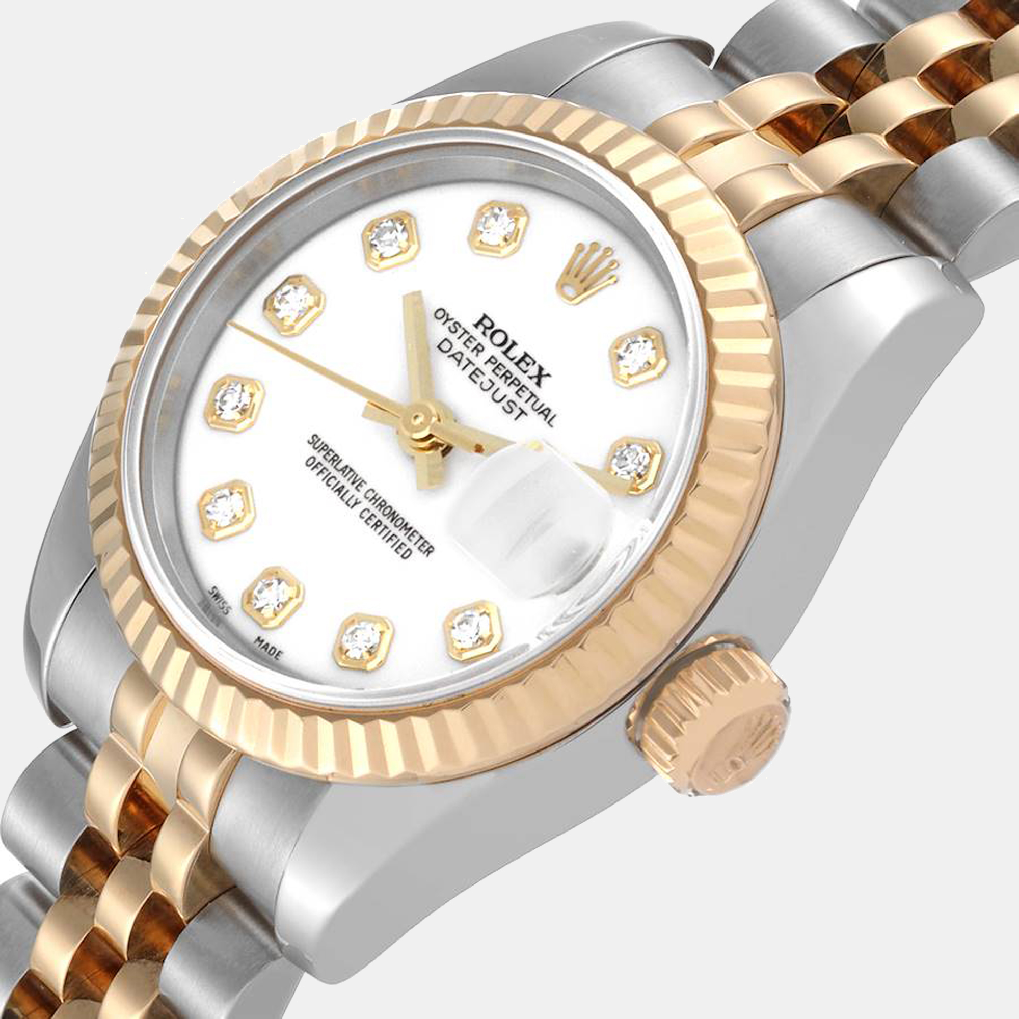 

Rolex White Diamonds 18K Yellow Gold And Stainless Steel Datejust 179173 Women's Wristwatch 26 mm
