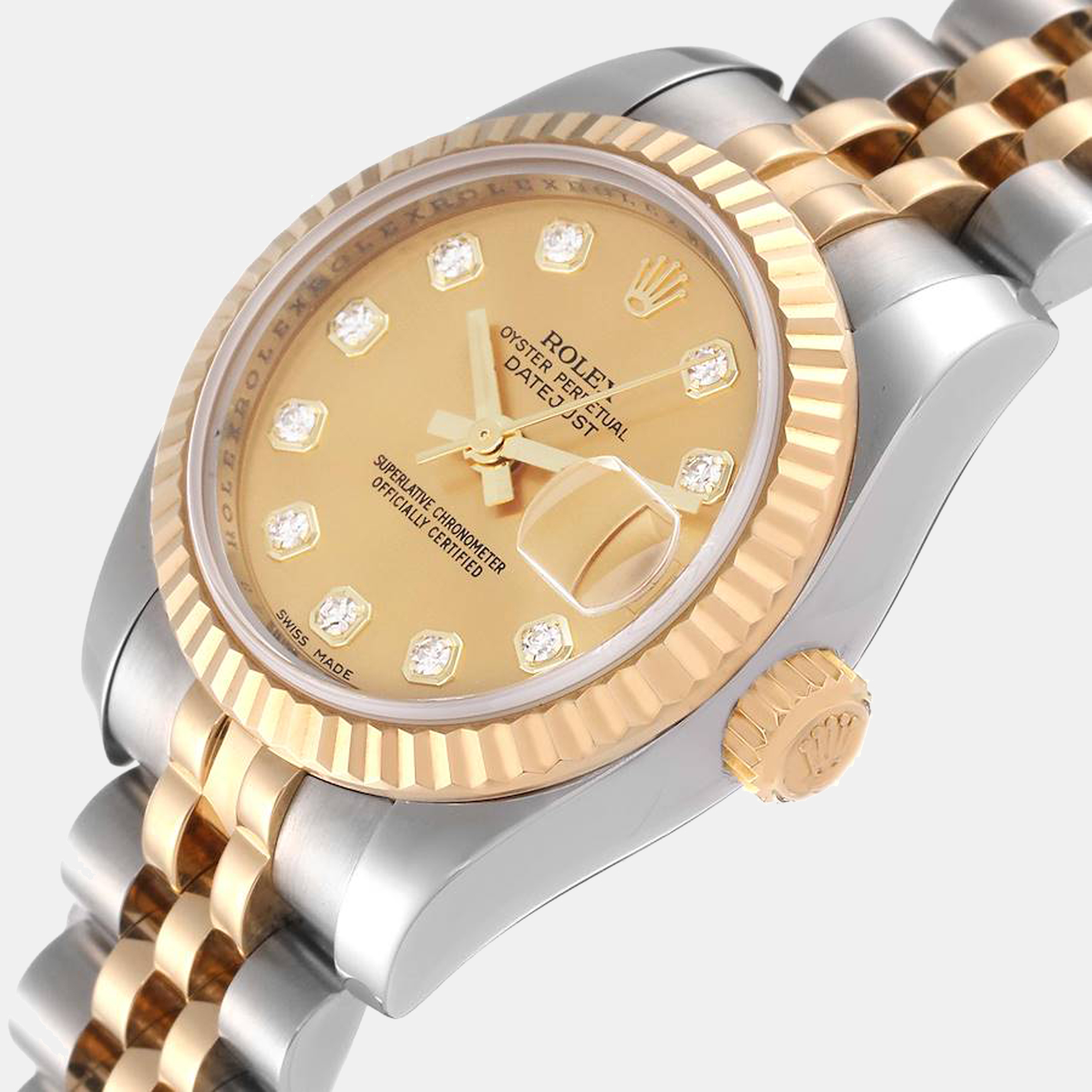 

Rolex Champagne Diamonds 18K Yellow Gold And Stainless Steel Datejust 179173 Women's Wristwatch 26 mm