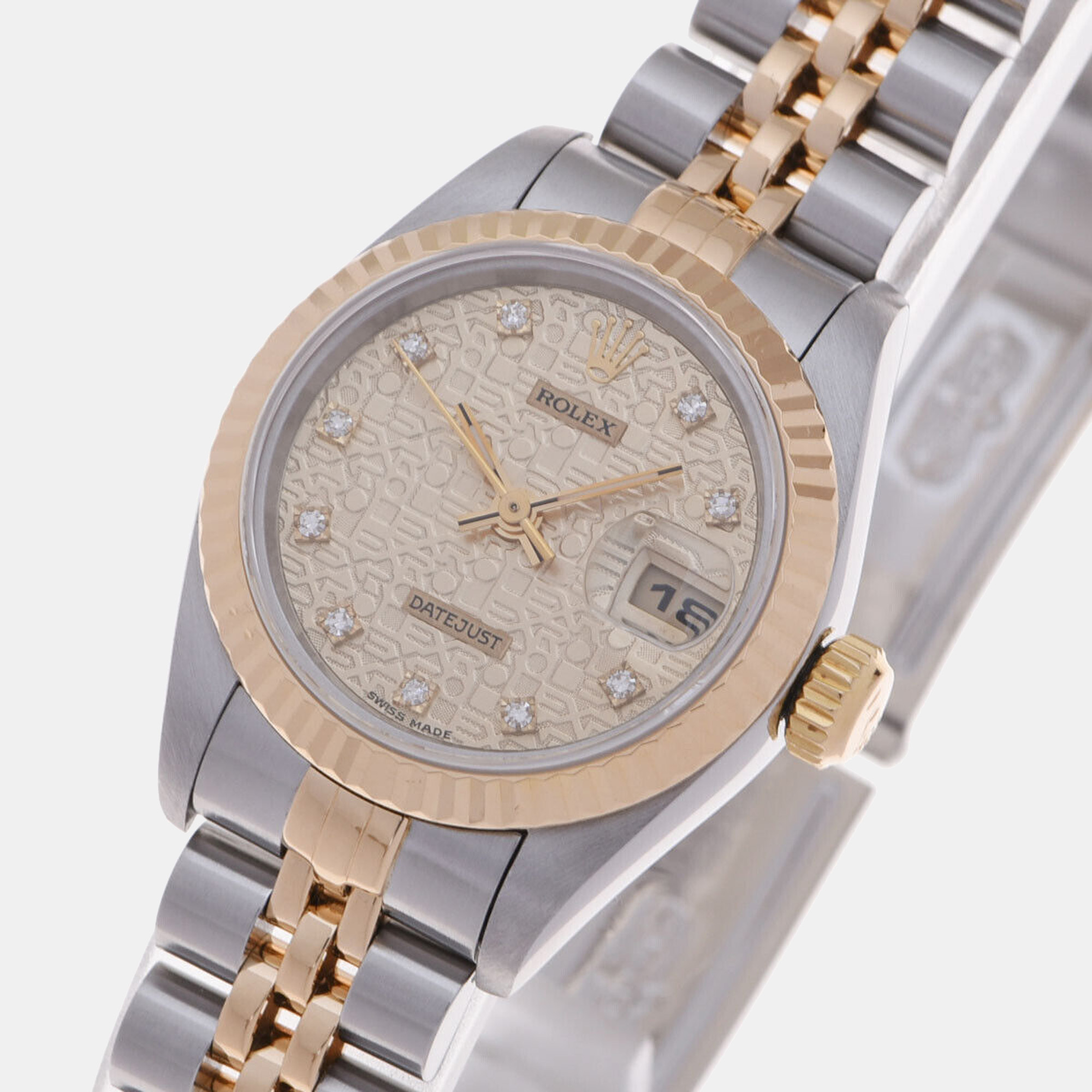 

Rolex Silver Diamonds 18K Yellow Gold And Stainless Steel Datejust 69173 Women's Wristwatch 26 mm, White