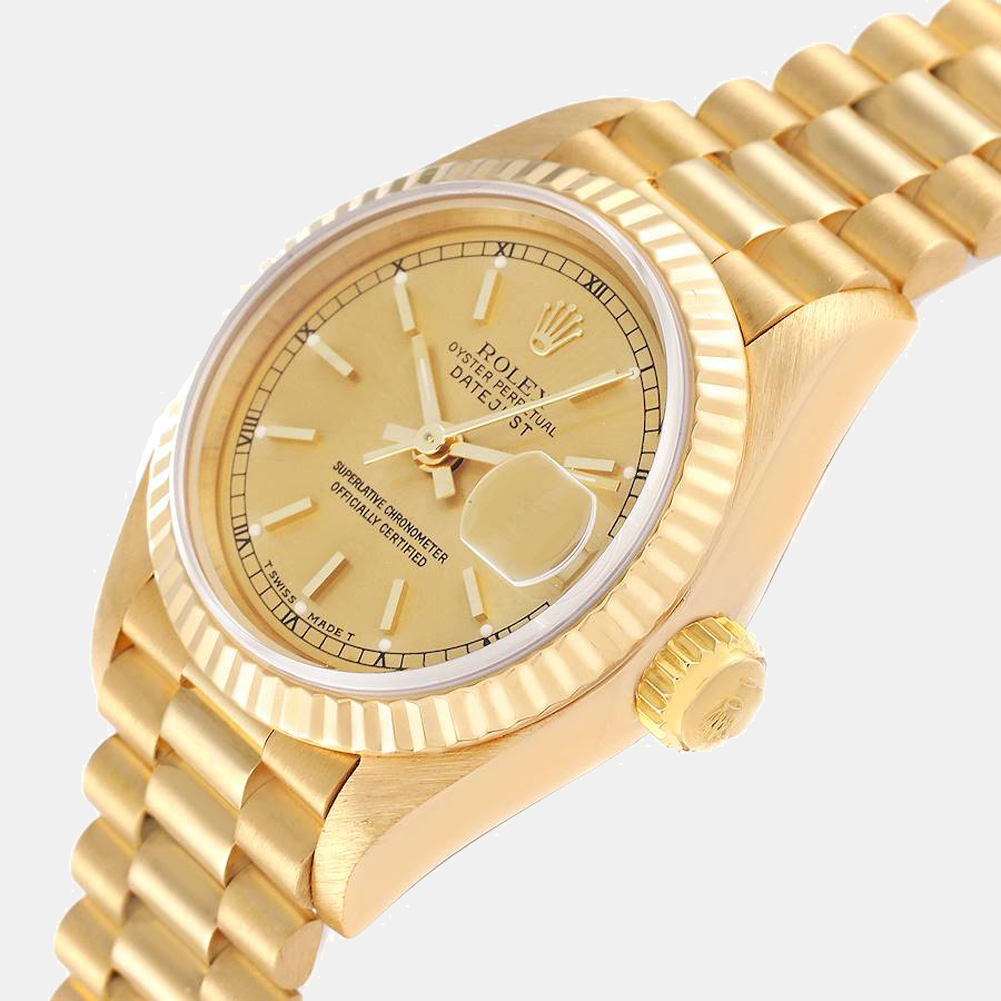 

Rolex Champagne 18K Yellow Gold President Datejust 69178 Women's Wristwatch 26 mm