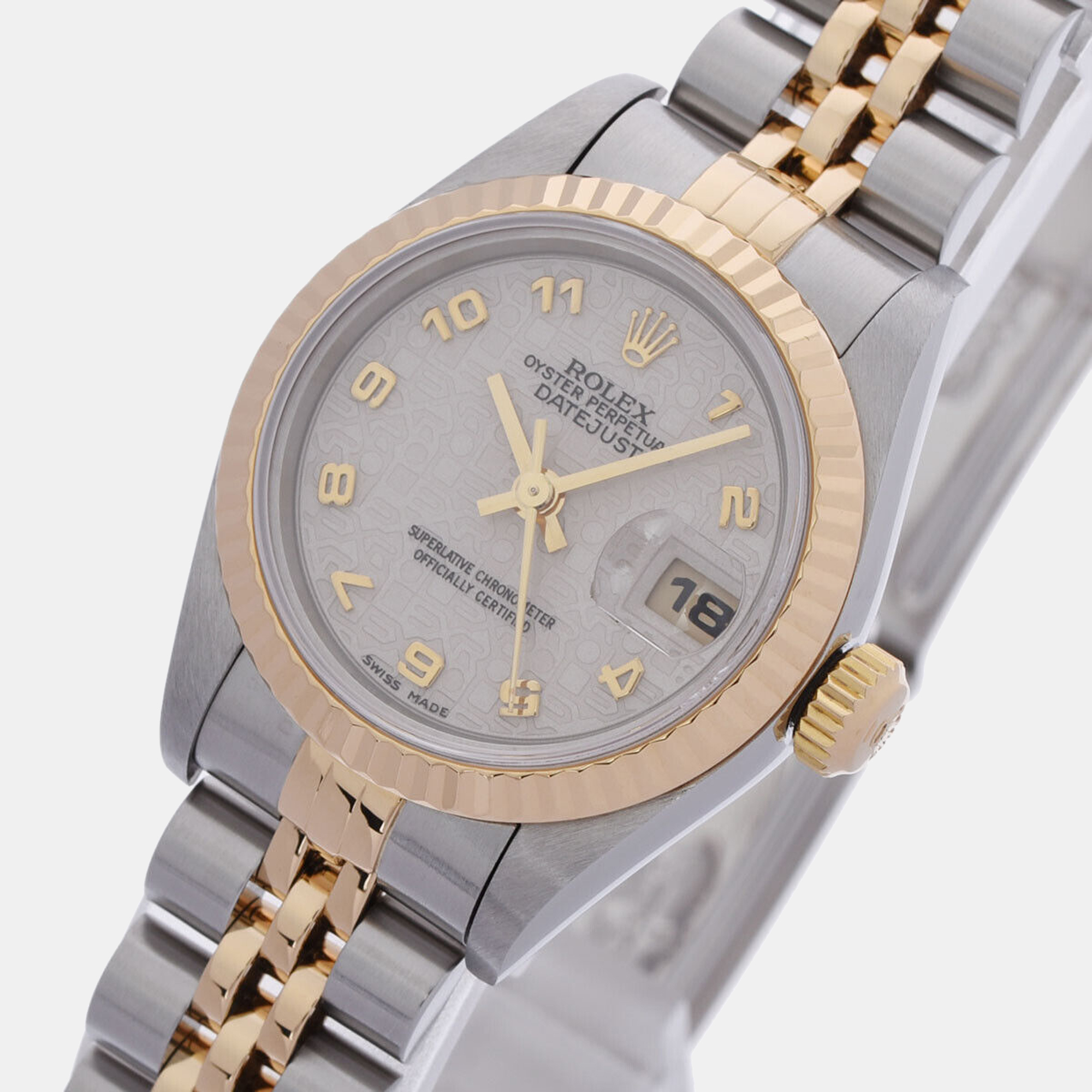 

Rolex White 18K Yellow Gold And Stainless Steel Datejust 69173 Women's Wristwatch 26 mm