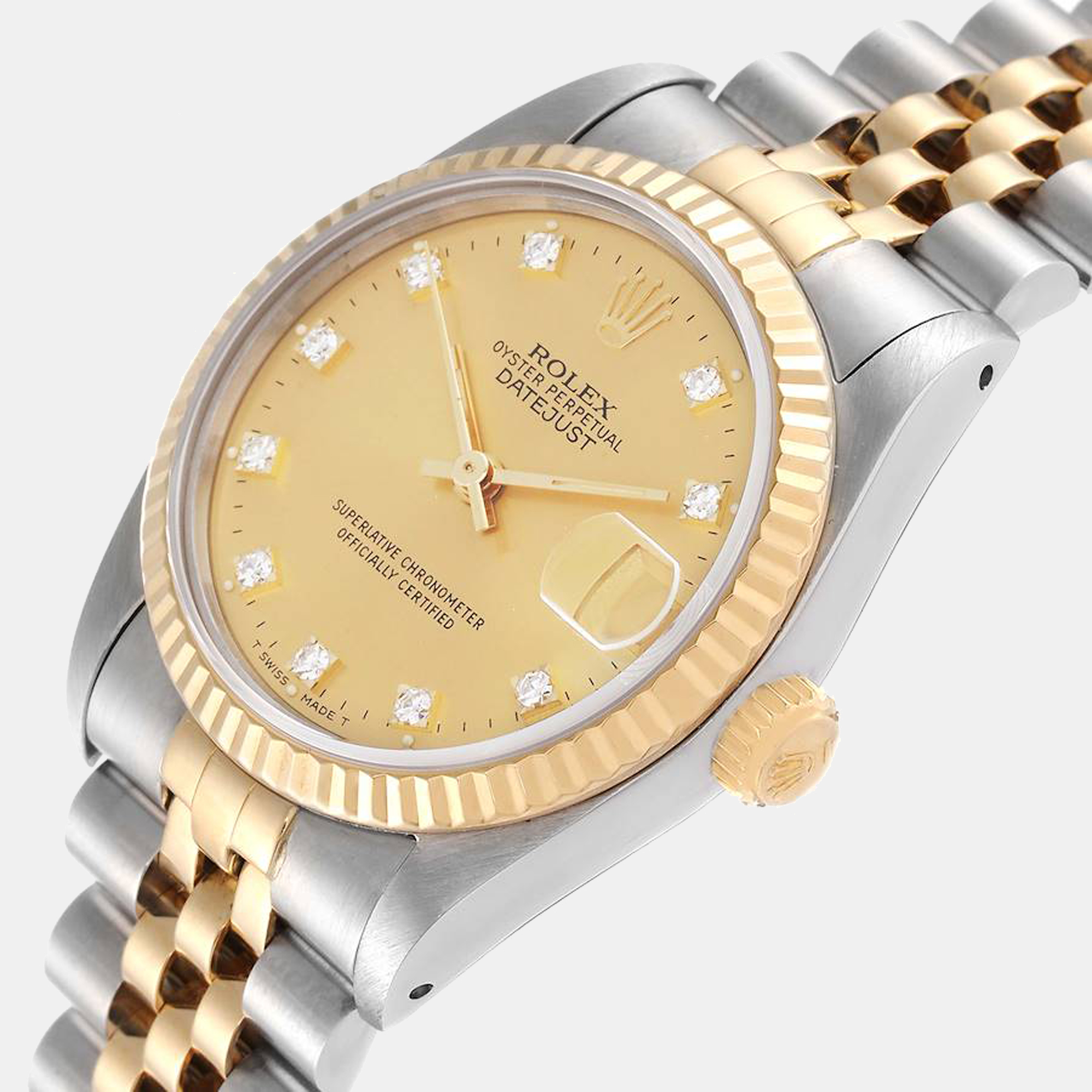 

Rolex Champagne Diamonds 18K Yellow Gold And Stainless Steel Datejust 68273 Women's Wristwatch 31 mm