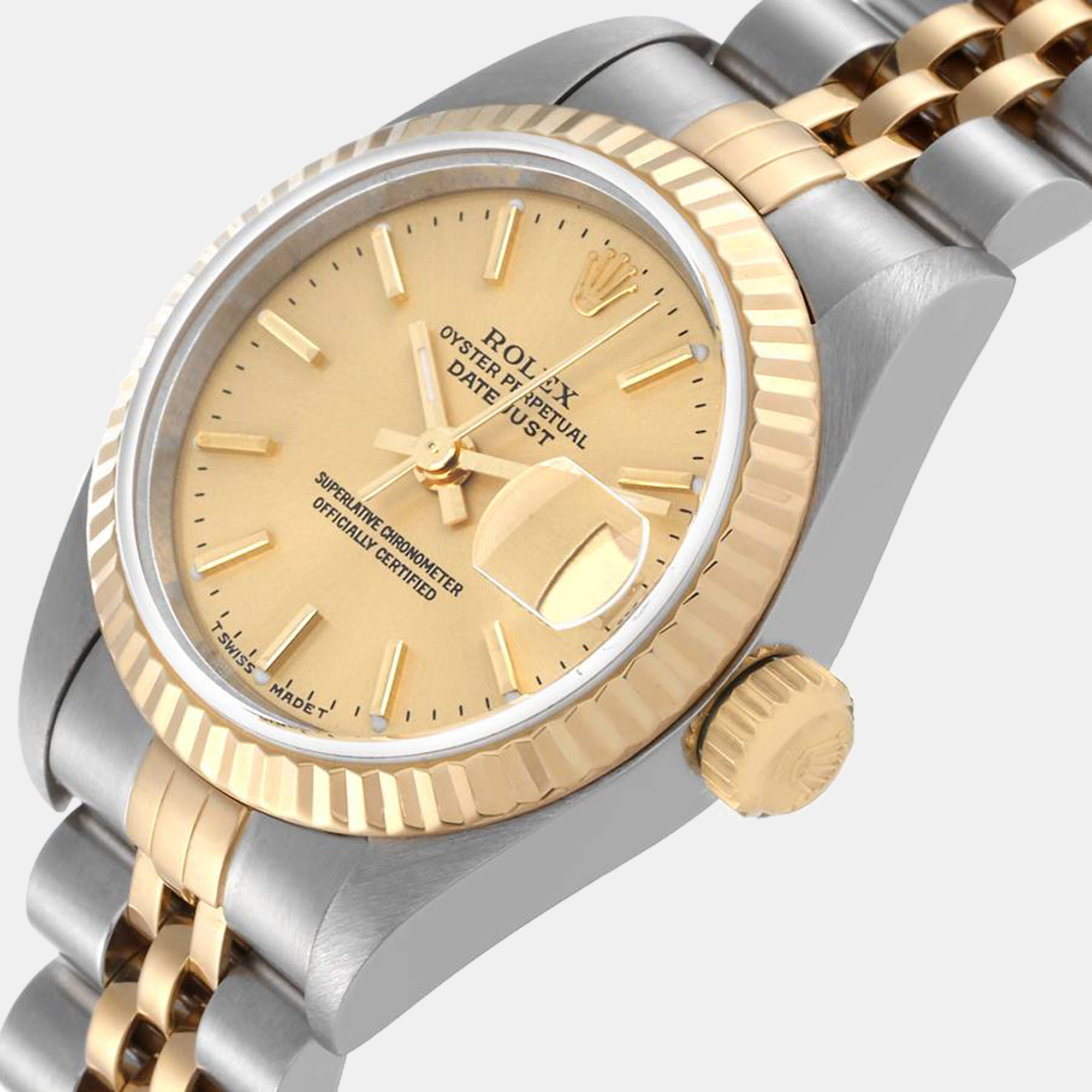 

Rolex Champagne 18K Yellow Gold And Stainless Steel Datejust 79173 Women's Wristwatch 26 mm