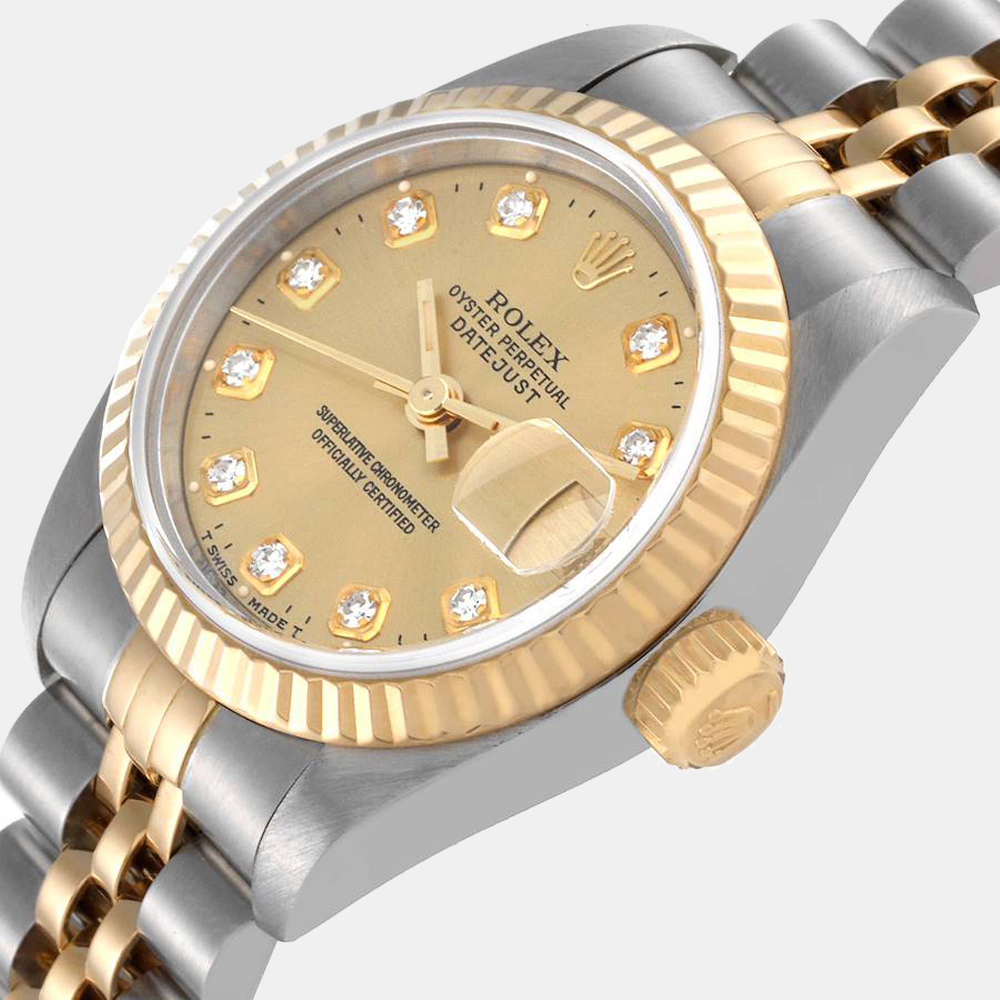 

Rolex Champagne Diamonds 18K Yellow Gold And Stainless Steel Datejust 69173 Women's Wristwatch 26 mm