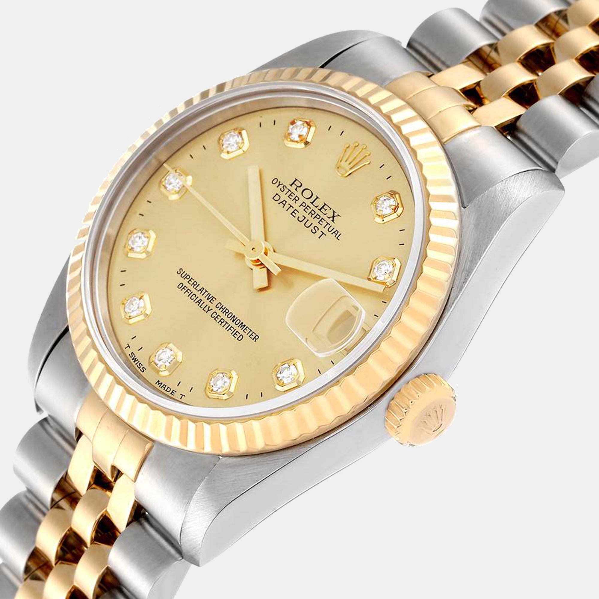 

Rolex Champagne 18K Yellow Gold And Stainless Steel Datejust 68273 Women's Wristwatch 31 mm