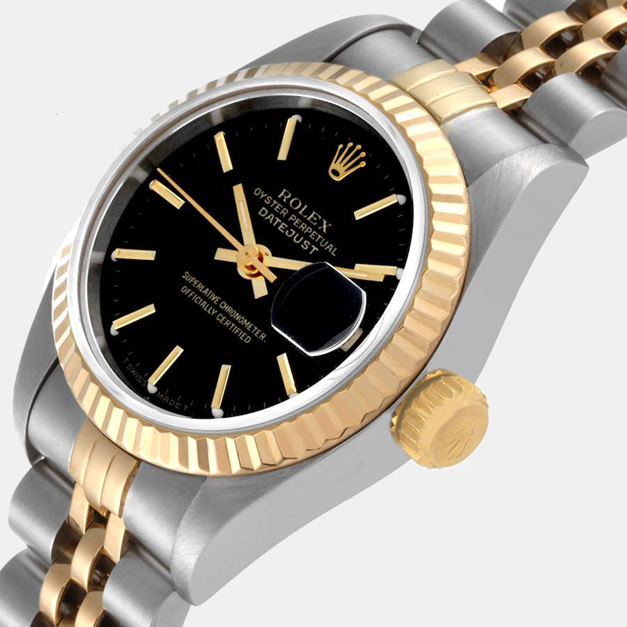 

Rolex Black 18K Yellow Gold And Stainless Steel Datejust 69173 Women's Wristwatch 26 mm