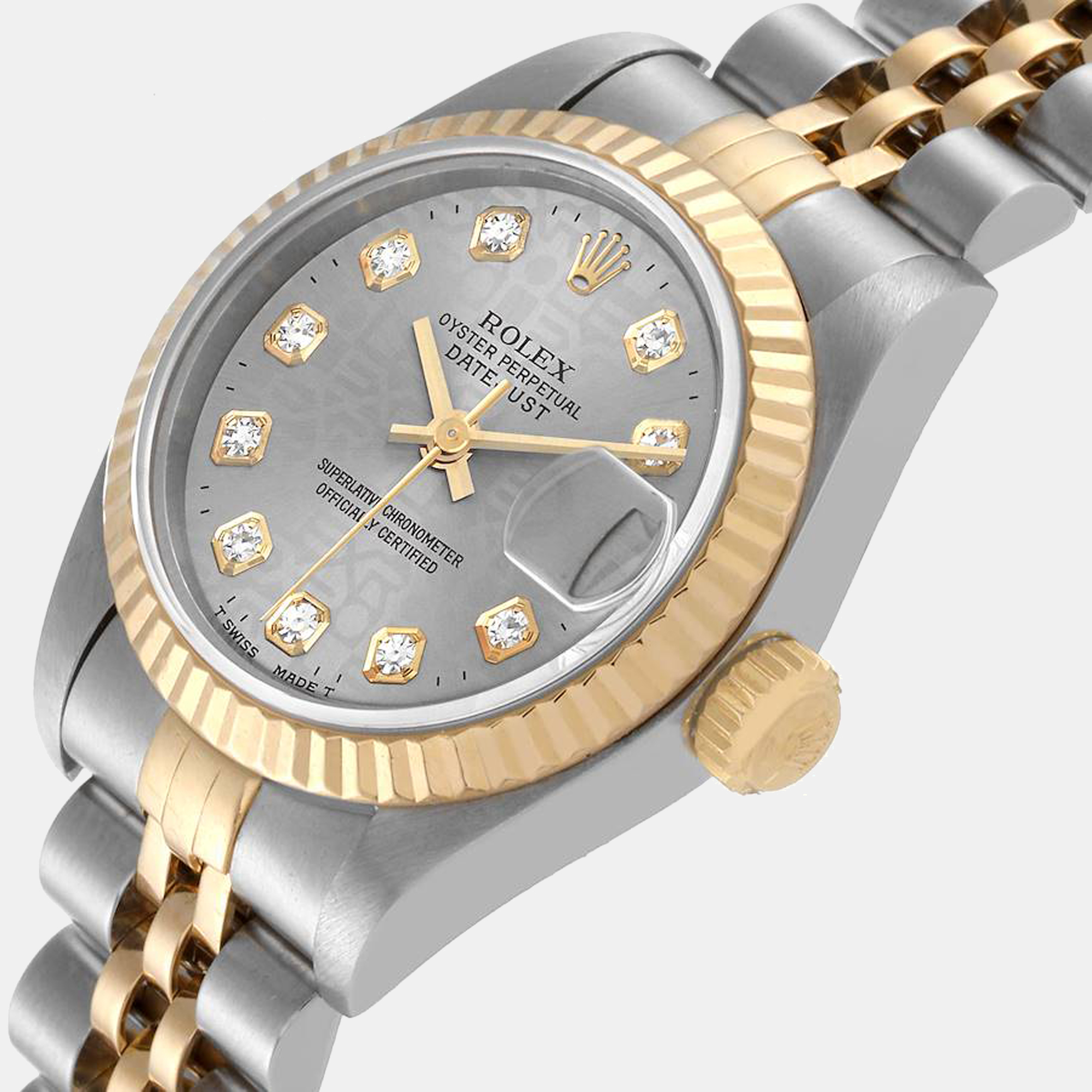 

Rolex Grey Diamonds 18K Yellow Gold And Stainless Steel Datejust 69173 Women's Wristwatch 26 mm
