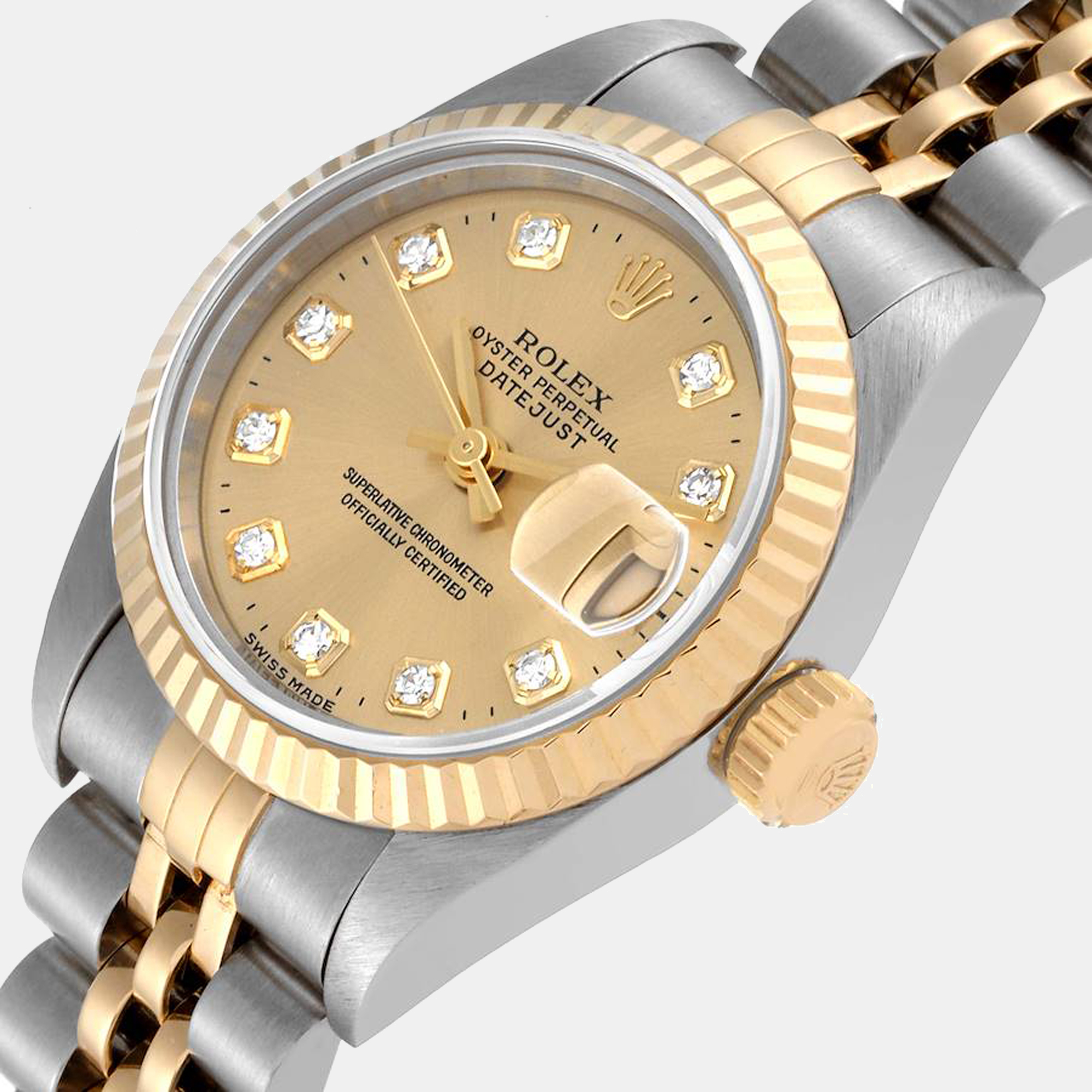 

Rolex Champagne Diamonds 18K Yellow Gold And Stainless Steel Datejust 69173 Women's Wristwatch 26 mm