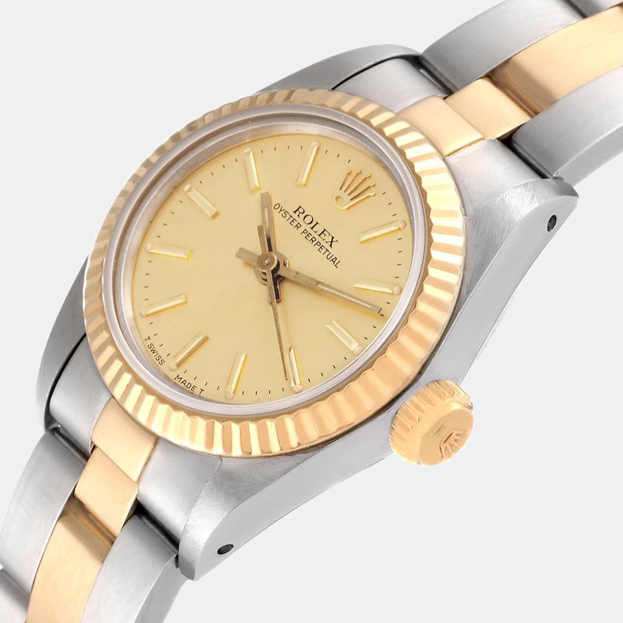 

Rolex Champagne 18K Yellow Gold And Stainless Steel Oyster Perpetual 67193 Women's Wristwatch 24 mm