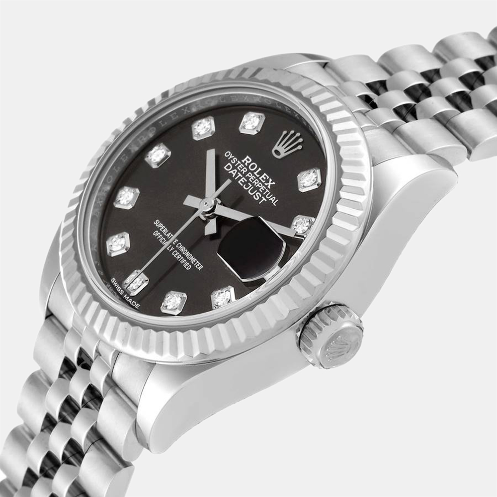 

Rolex Grey Diamonds 18K White Gold And Stainless Steel Datejust 279174 Women's Wristwatch 28 mm