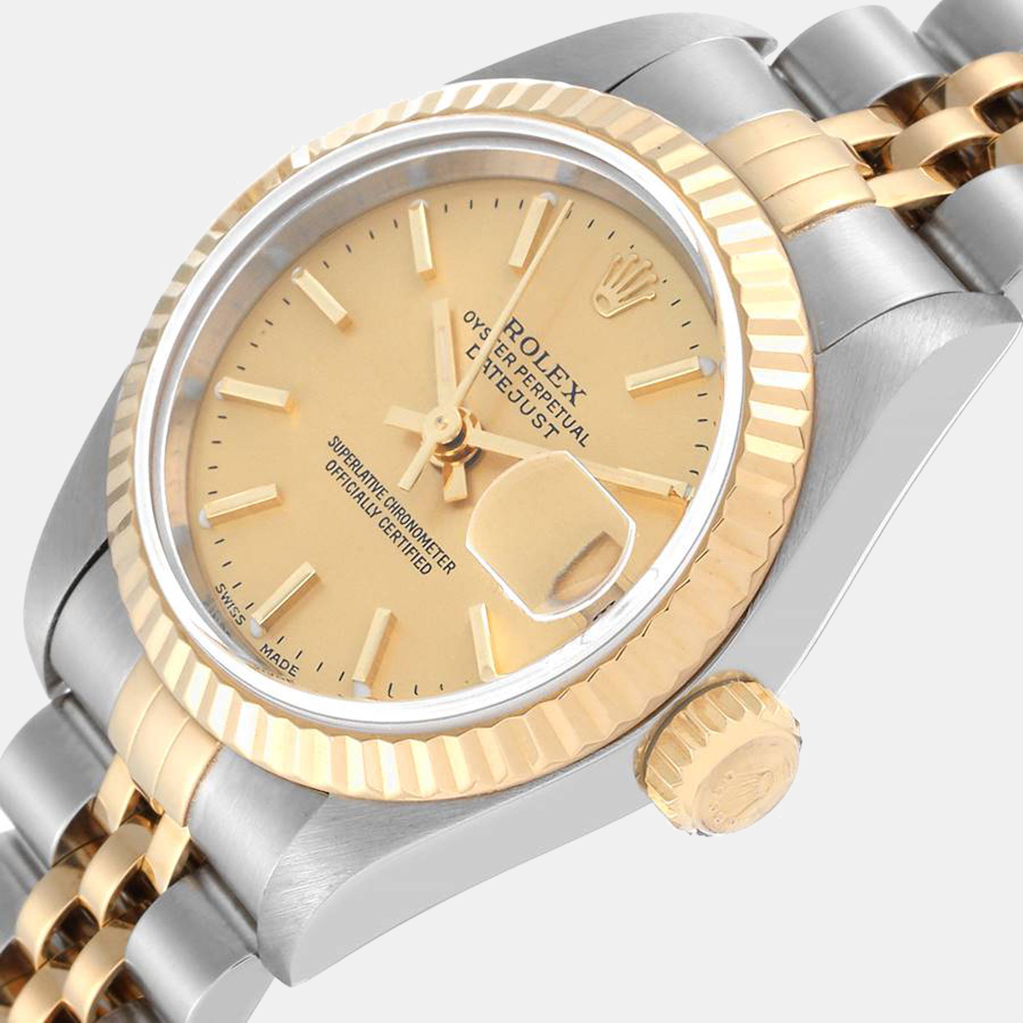 

Rolex Champagne 18K Yellow Gold And Stainless Steel Datejust 69173 Women's Wristwatch 26 mm