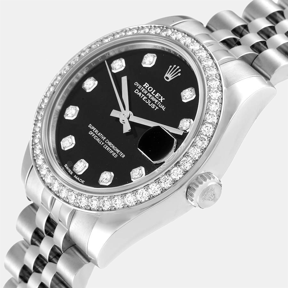 

Rolex Black Diamonds 18K White Gold And Stainless Steel Datejust 178384 Women's Wristwatch 31 mm