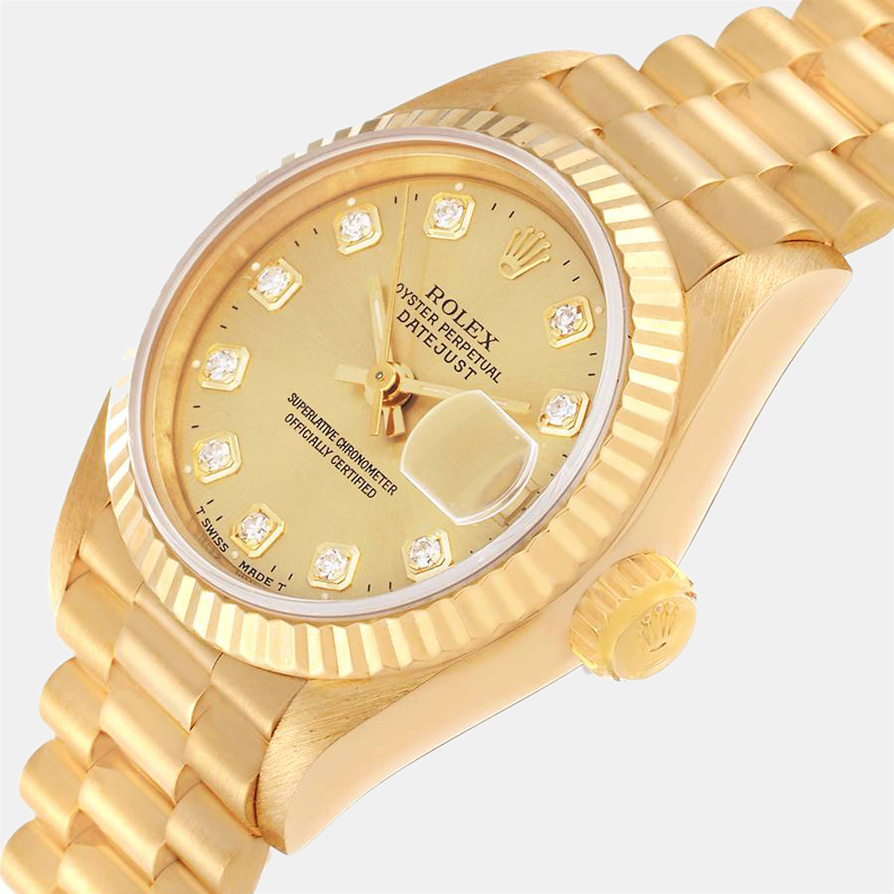 

Rolex Champagne Diamonds 18k Yellow Gold President Datejust 69178 Women's Wristwatch 26 mm