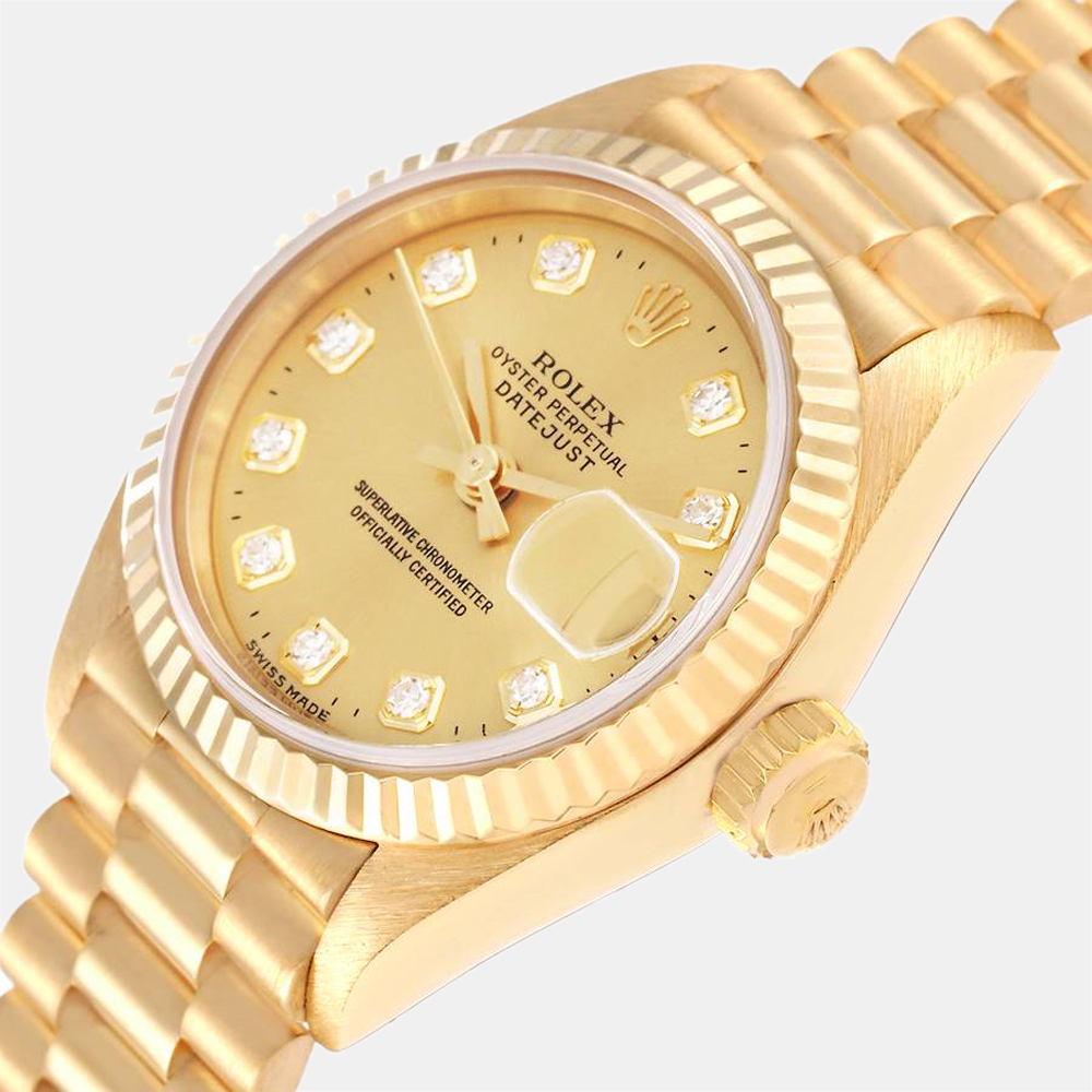 

Rolex Champagne Diamonds 18K Yellow Gold President Datejust 69178 Women's Wristwatch 26 mm