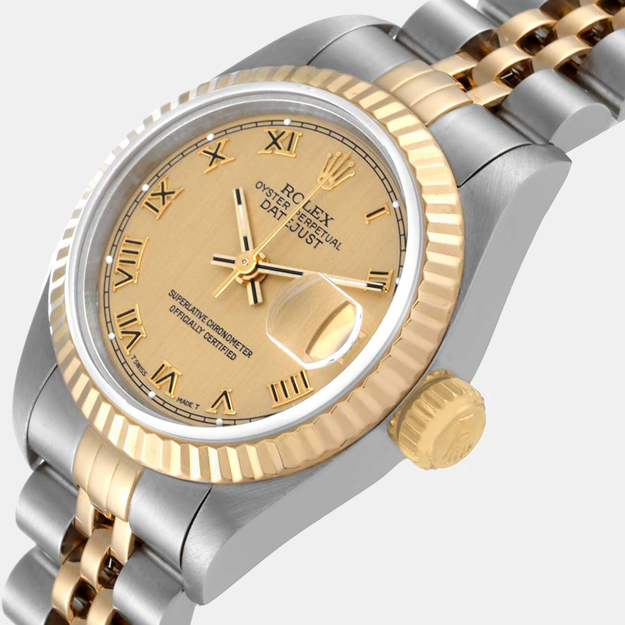 

Rolex Champagne 18K Yellow Gold And Stainless Steel Datejust 69173 Women's Wristwatch 26 mm
