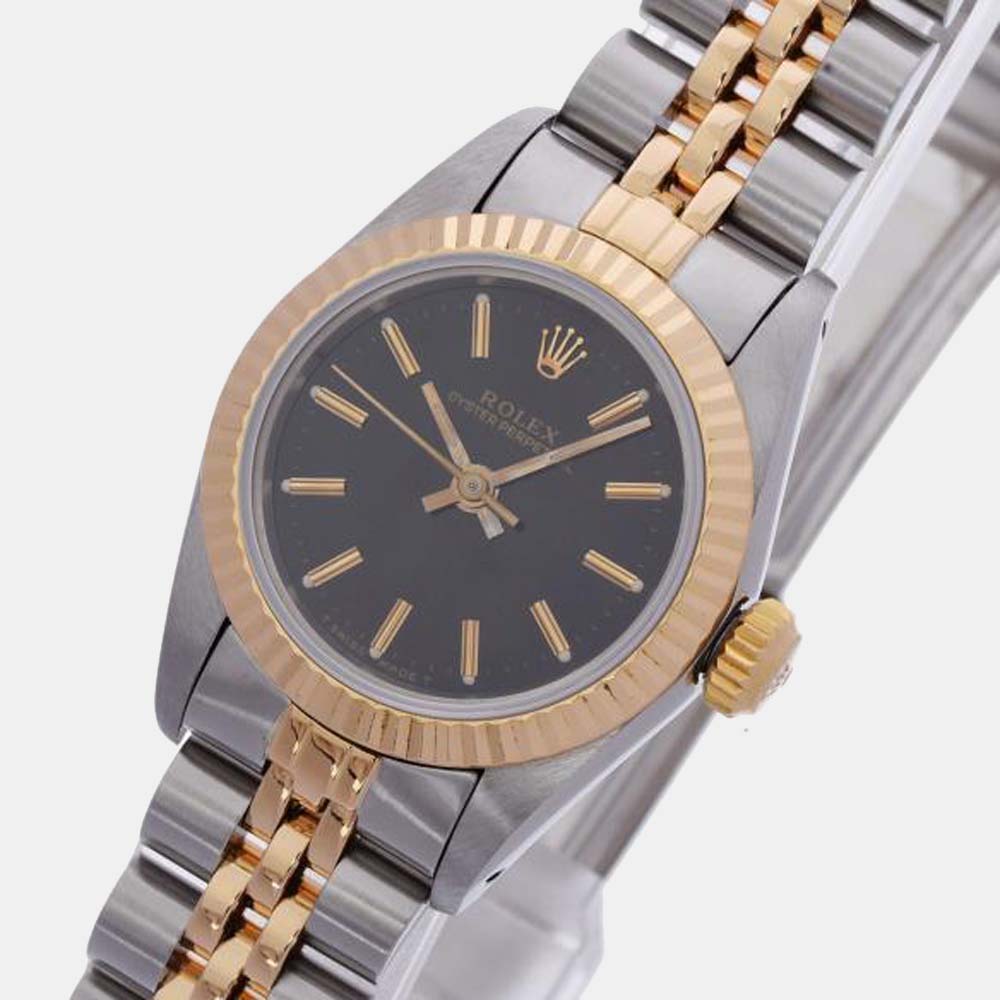 

Rolex Black 18K Yellow Gold And Stainless Steel Oyster Perpetual 67193 Women's Wristwatch 24 mm