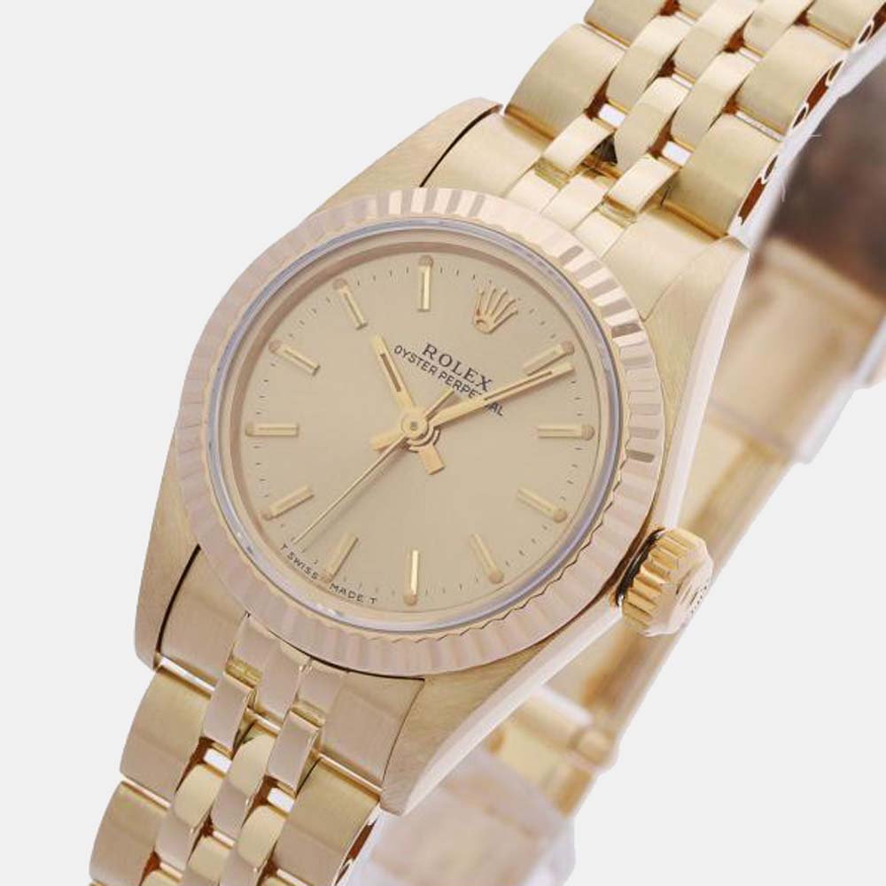 

Rolex Champagne 18K Yellow Gold Oyster Perpetual 67198 Women's Wristwatch 26 mm