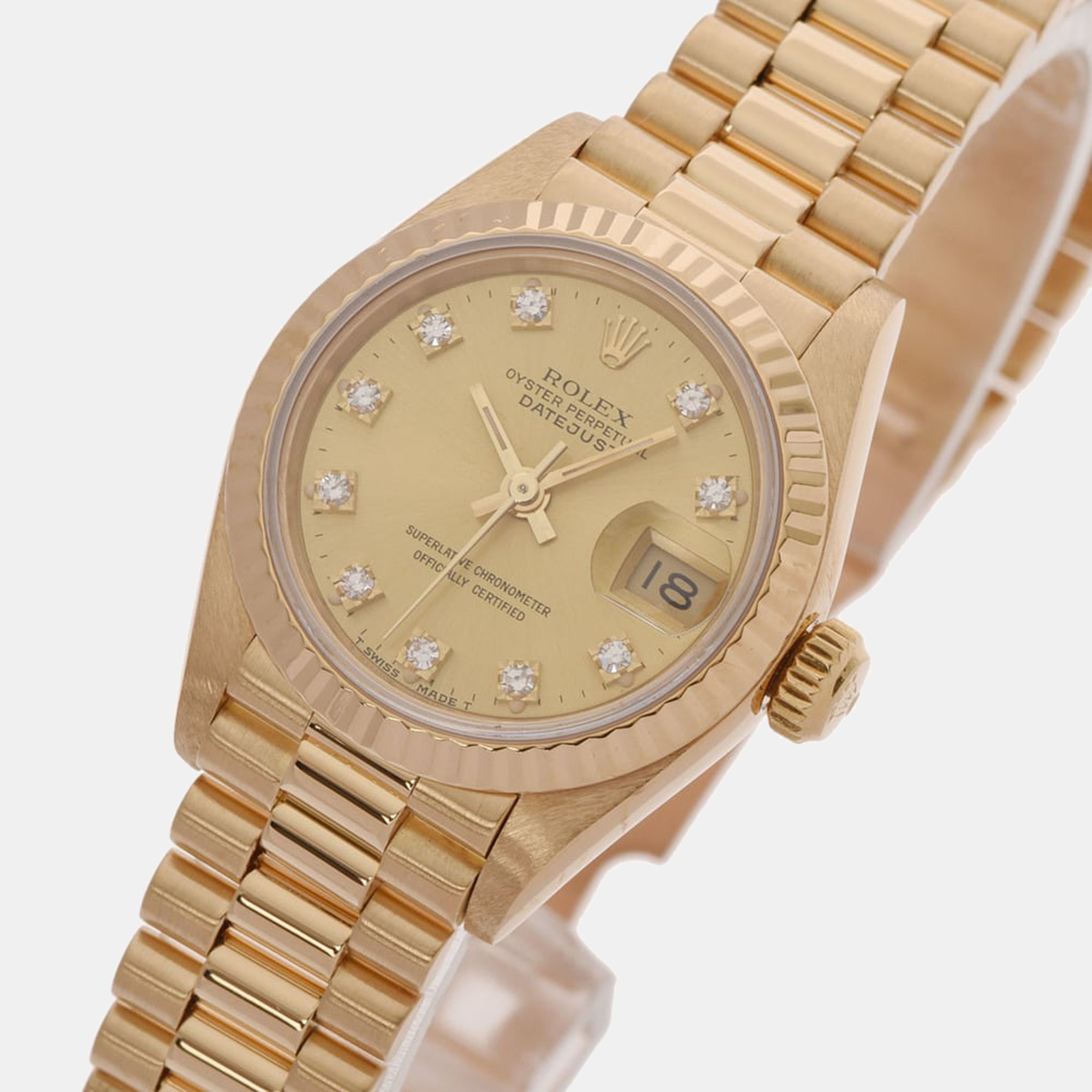 

Rolex Champagne Diamonds 18K Yellow Gold Datejust 69178 Women's Wristwatch 26 mm