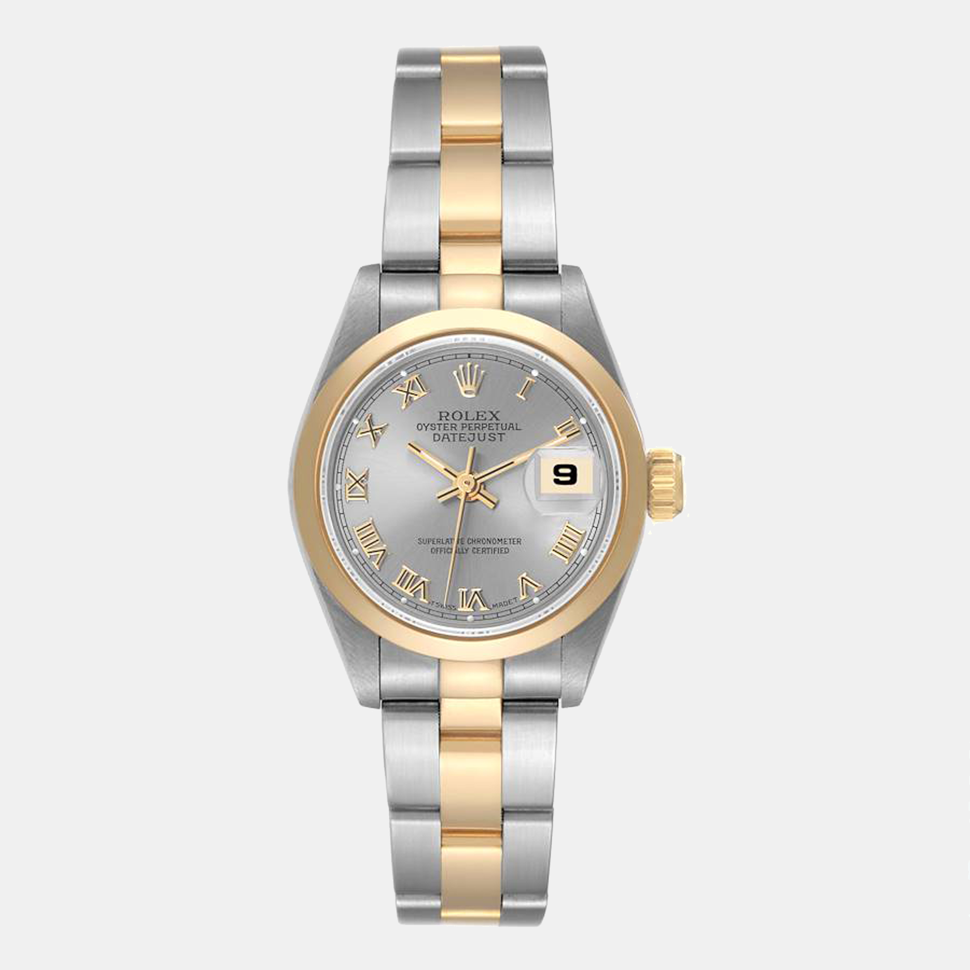 

Rolex Slate 18k Yellow Gold And Stainless Steel Datejust 69163 Women's Wristwatch 26 mm, Grey