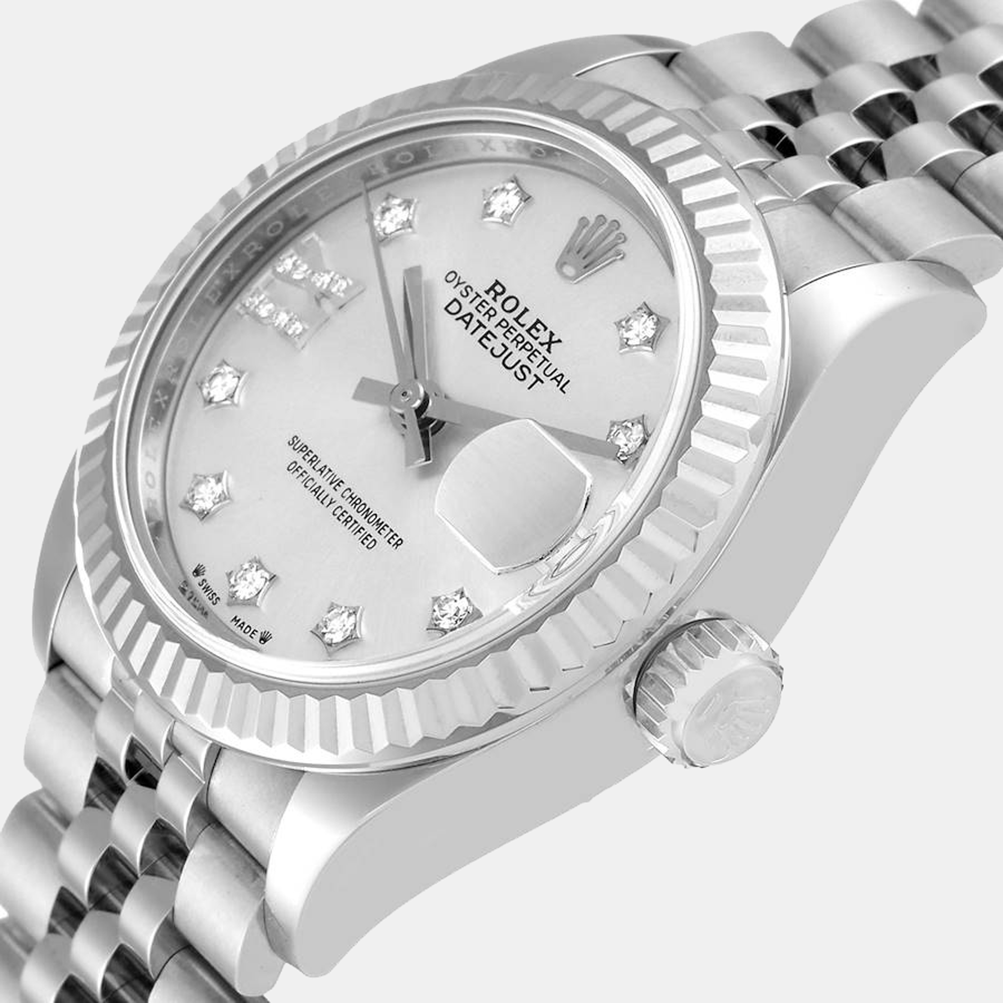 

Rolex Silver Diamonds 18K White Gold And Stainless Steel Datejust 279174 Women's Wristwatch 28 mm