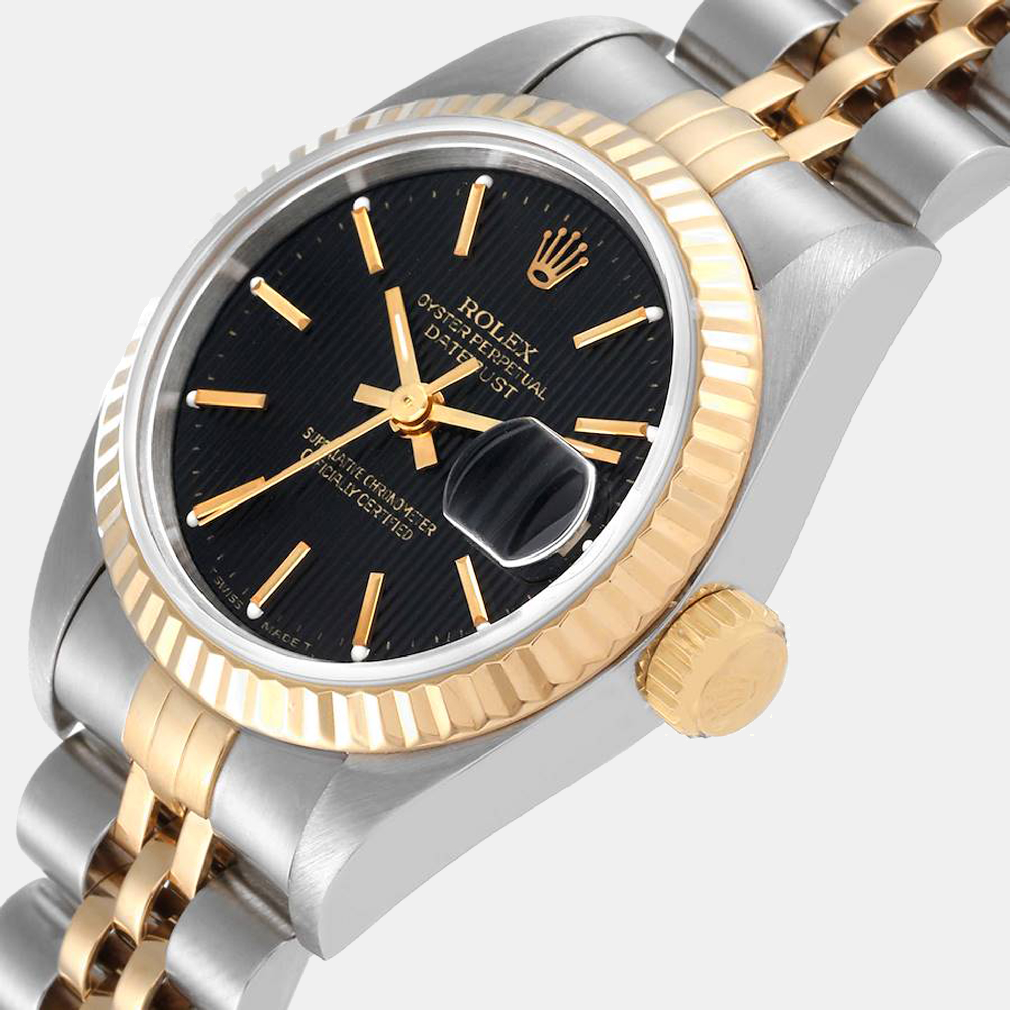 

Rolex Black 18K Yellow Gold And Stainless Steel Datejust 69173 Women's Wristwatch 26 mm