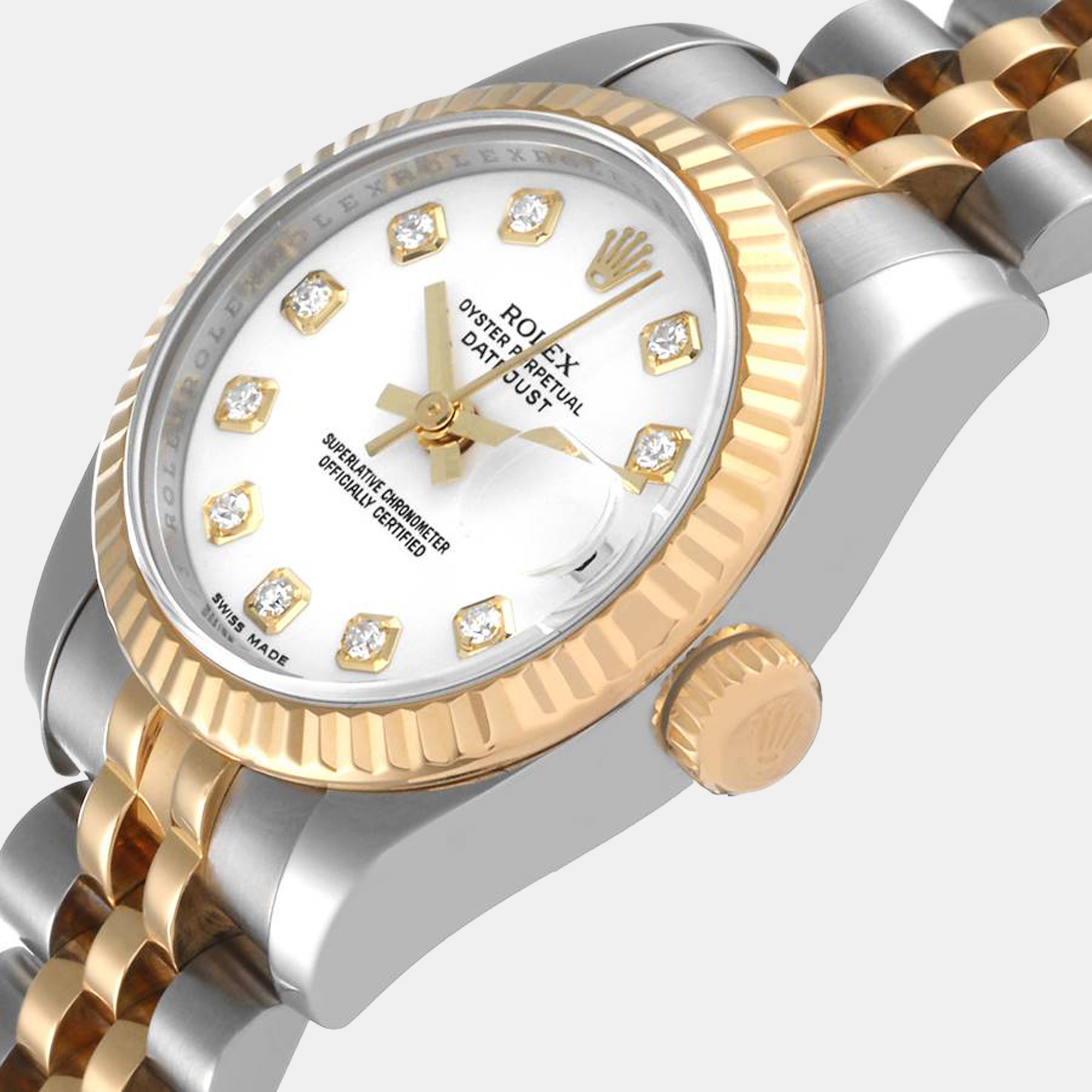 

Rolex White Diamonds 18K Yellow Gold And Stainless Steel Datejust 179173 Women's Wristwatch 26 mm