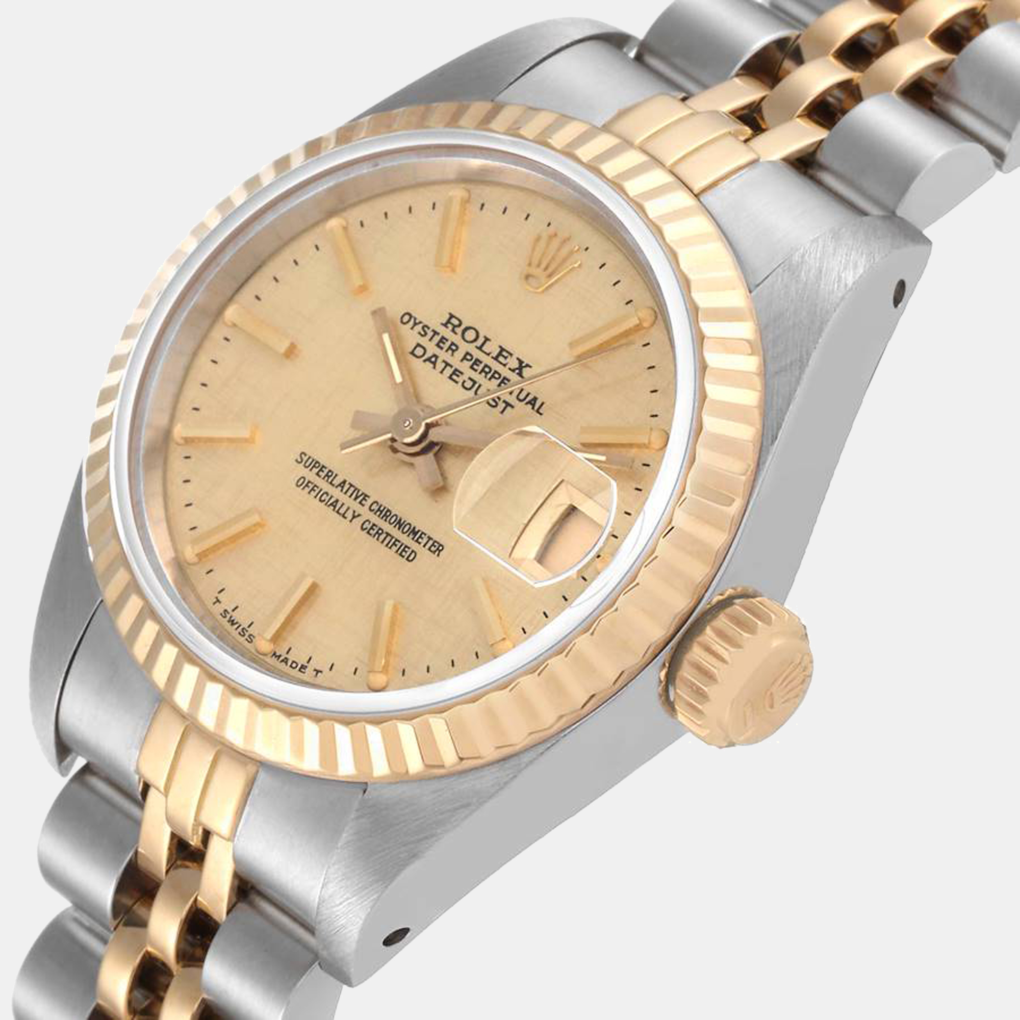 

Rolex Champagne 18K Yellow Gold And Stainless Steel Datejust 69173 Women's Wristwatch 26 mm