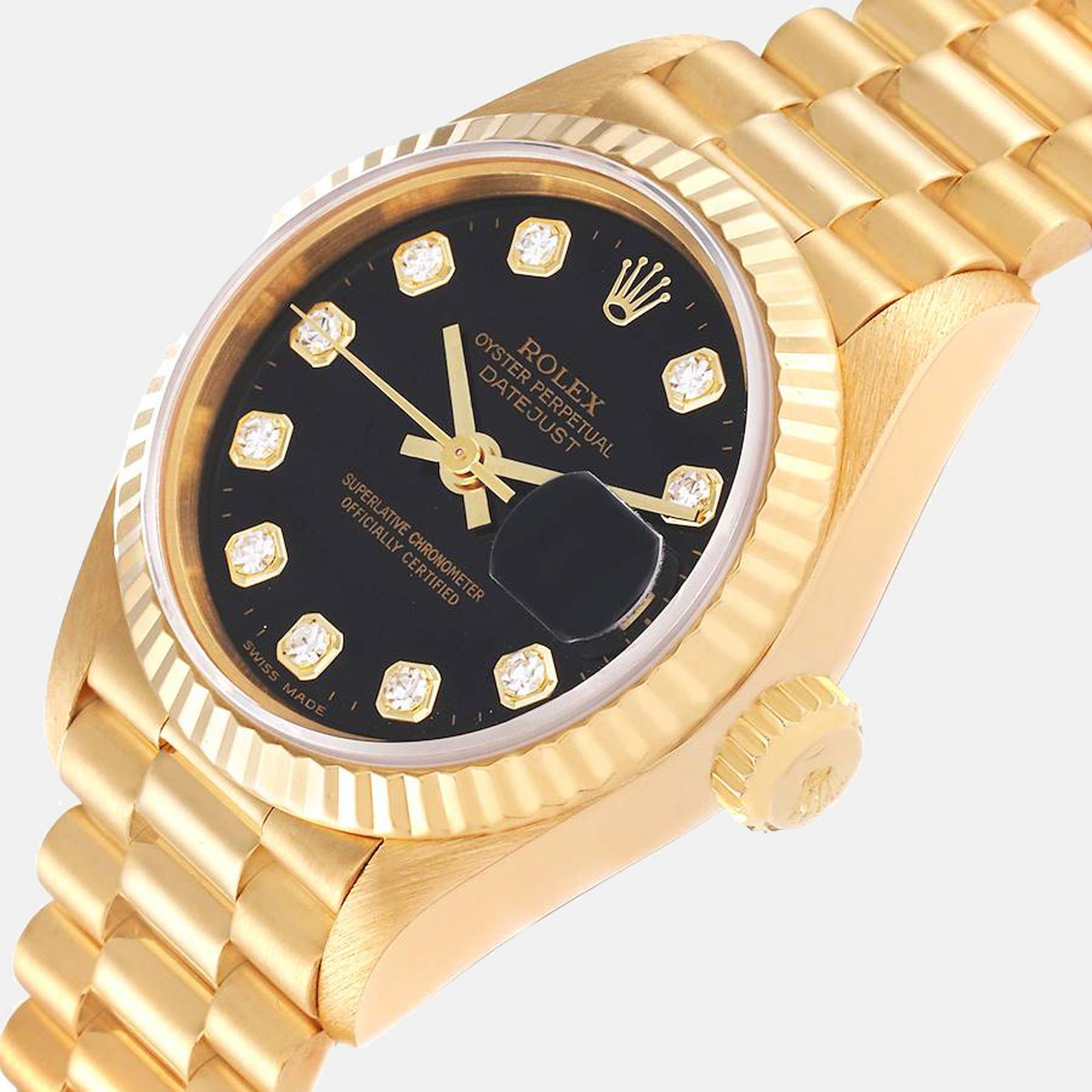 

Rolex Black Diamonds 18k Yellow Gold President Datejust 79178 Women's Wristwatch 26 mm