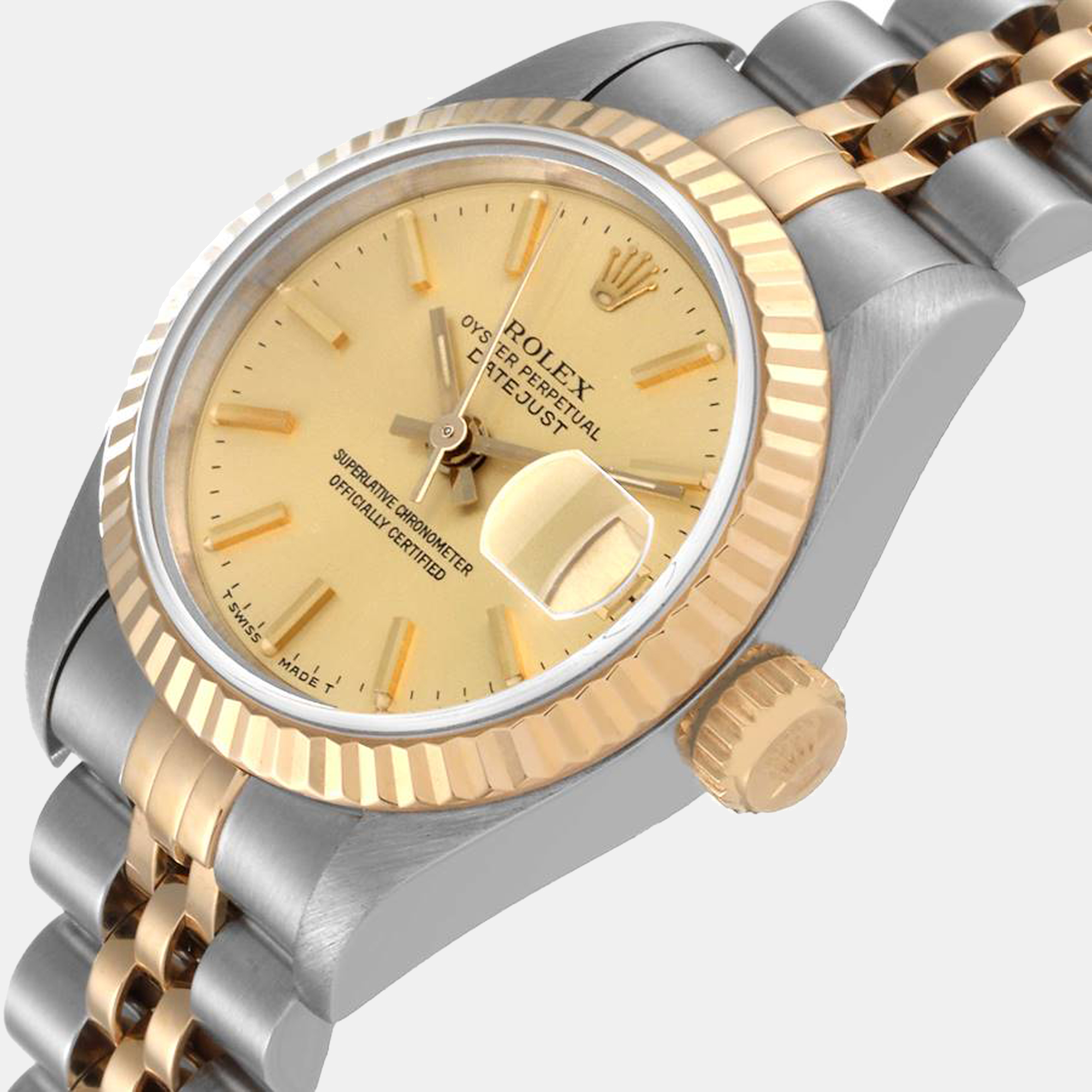 

Rolex Champagne 18K Yellow Gold And Stainless Steel Datejust 69173 Women's Wristwatch 26 mm