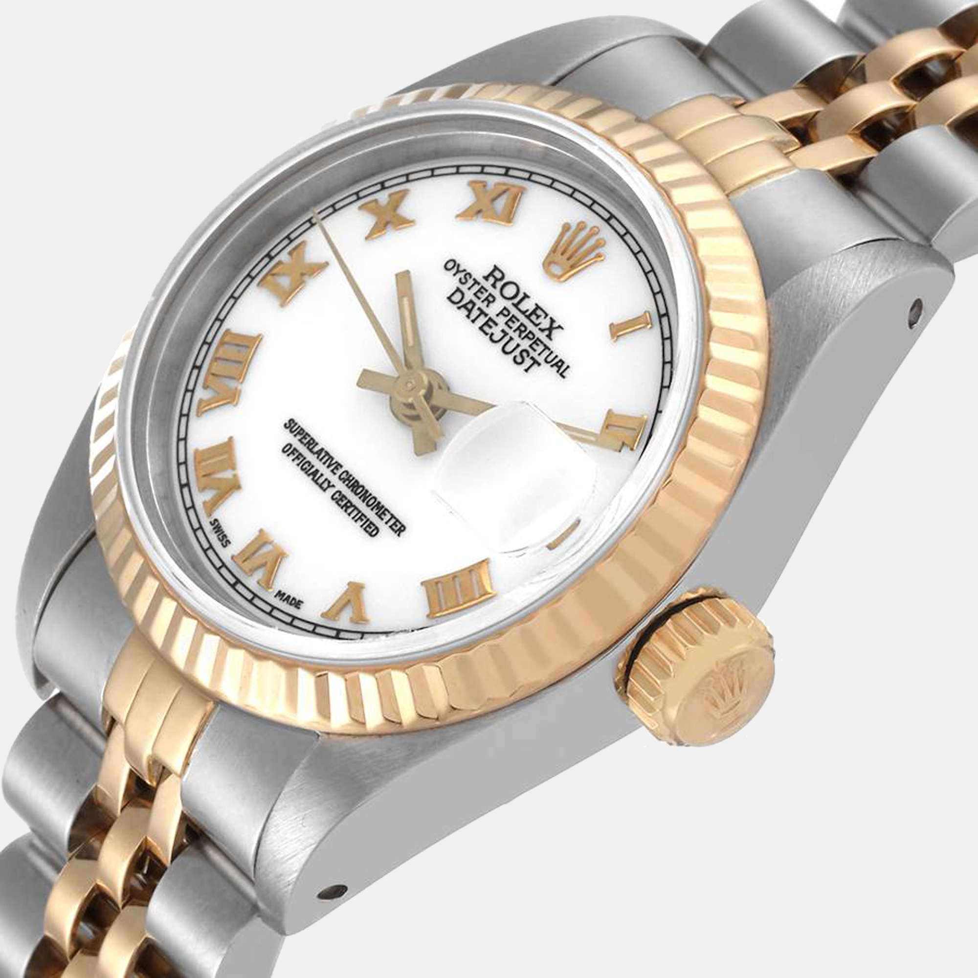 

Rolex White 18K Yellow Gold And Stainless Steel Datejust 69173 Women's Wristwatch 26 mm