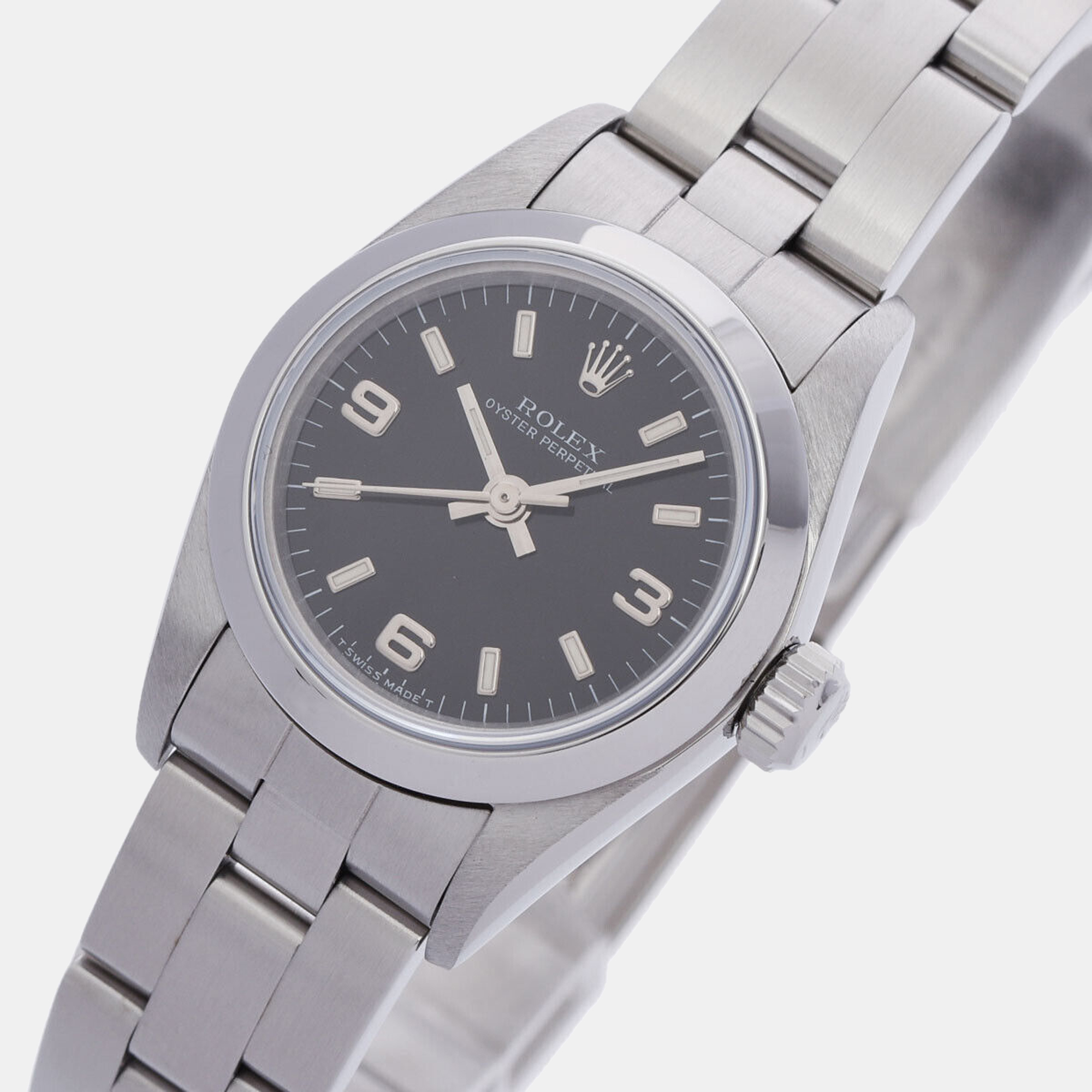 

Rolex Black Stainless Steel Oyster Perpetual 67180 Women's Wristwatch 24 mm