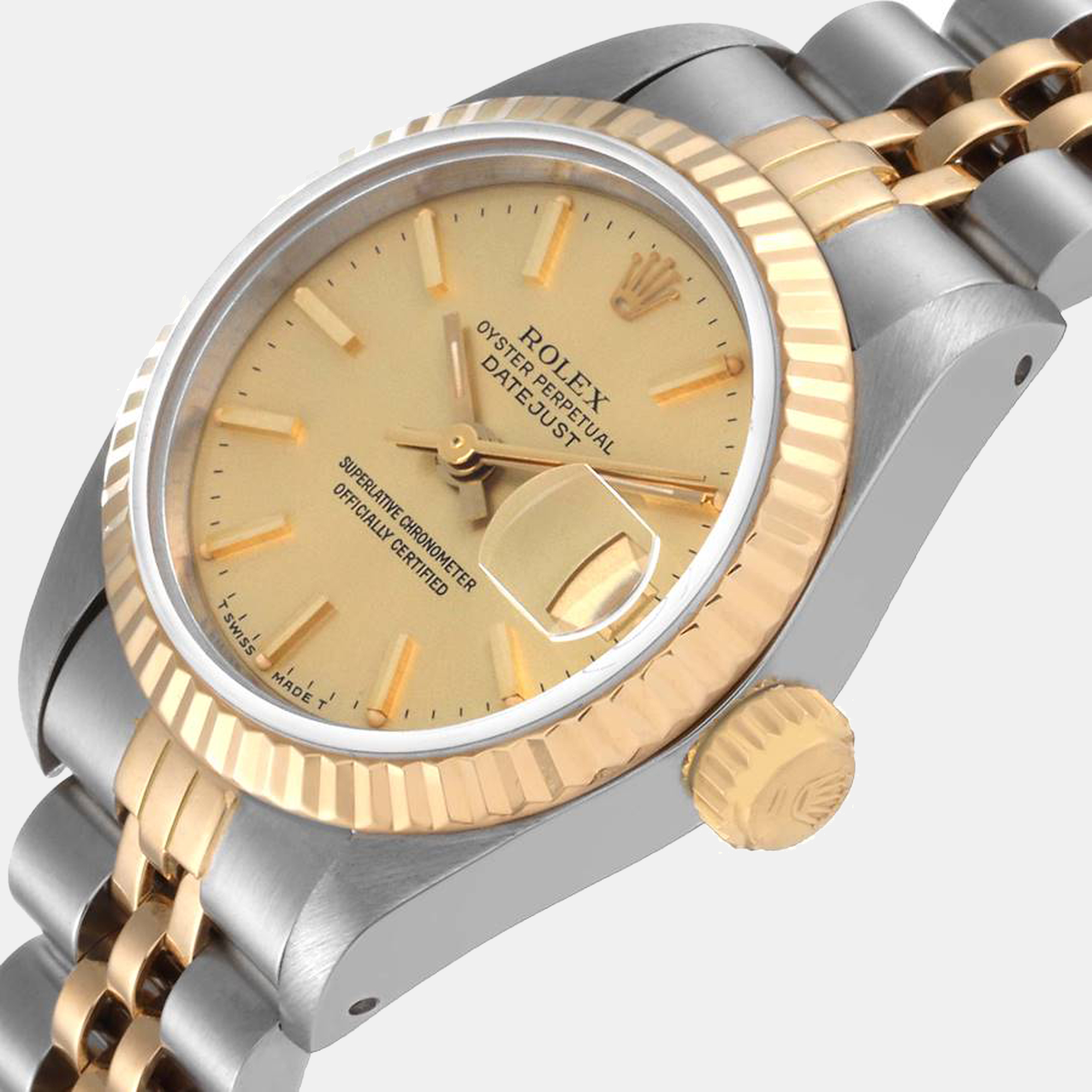 

Rolex Champagne 18K Yellow Gold And Stainless Steel Datejust 69173 Women's Wristwatch 26 mm