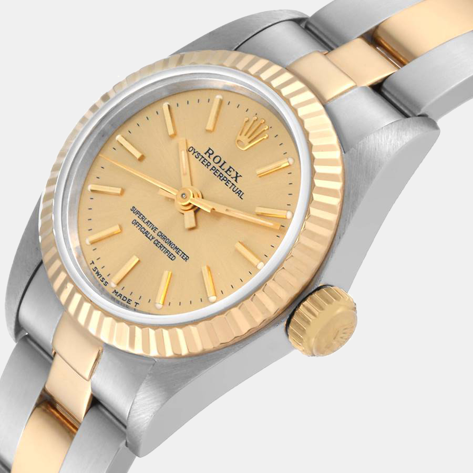 

Rolex Champagne 18K Yellow Gold And Stainless Steel Oyster Perpetual 67193 Women's Wristwatch 24 mm