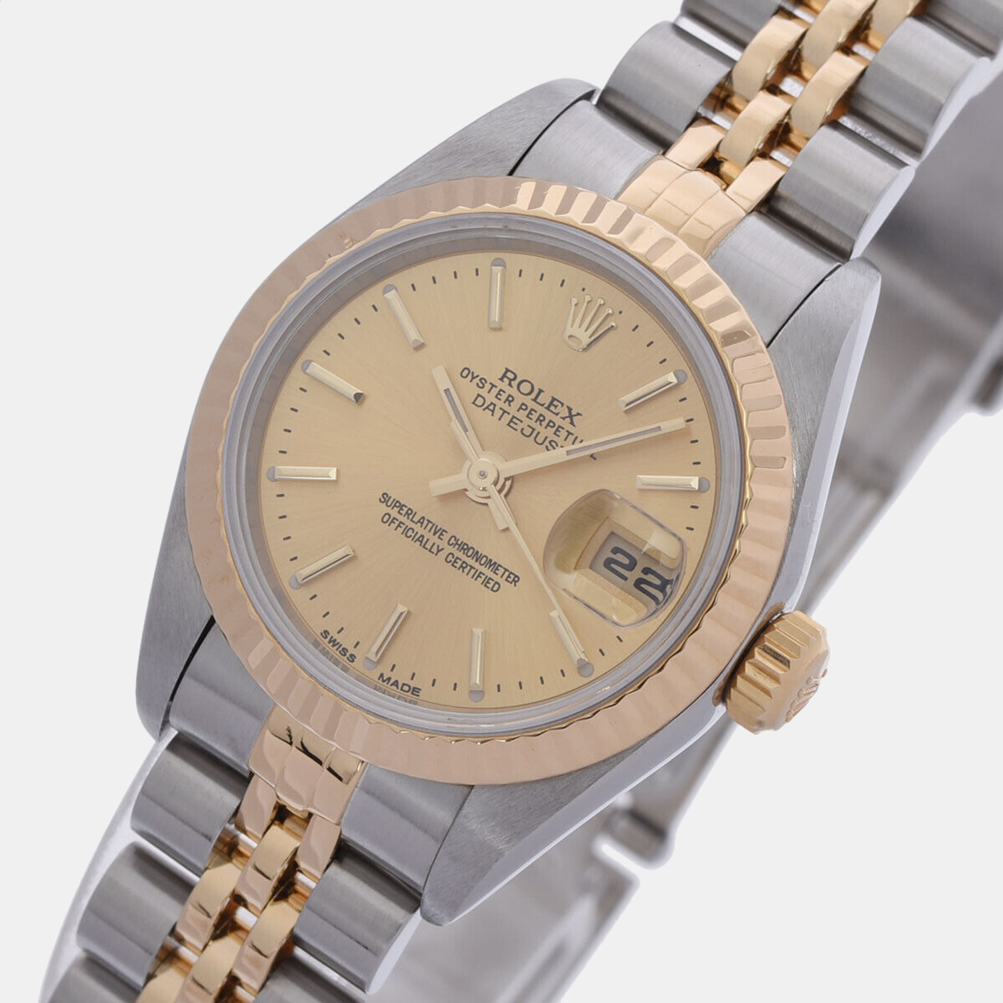 

Rolex Champagne 18K Yellow Gold And Stainless Steel Datejust 69173 Women's Wristwatch 26 mm